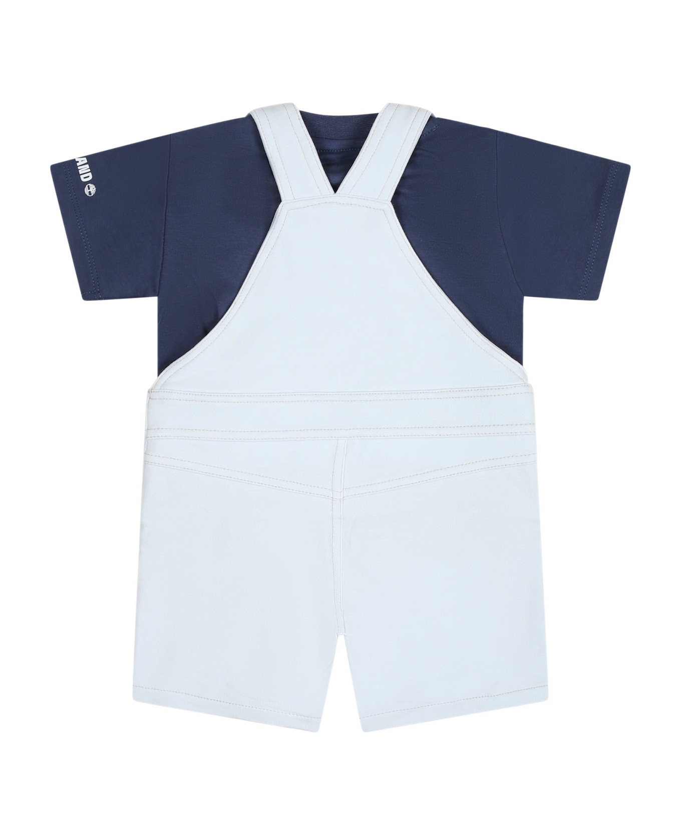 Timberland Blue Dungarees For Baby Boy With Logo - Blue コート＆ジャケット