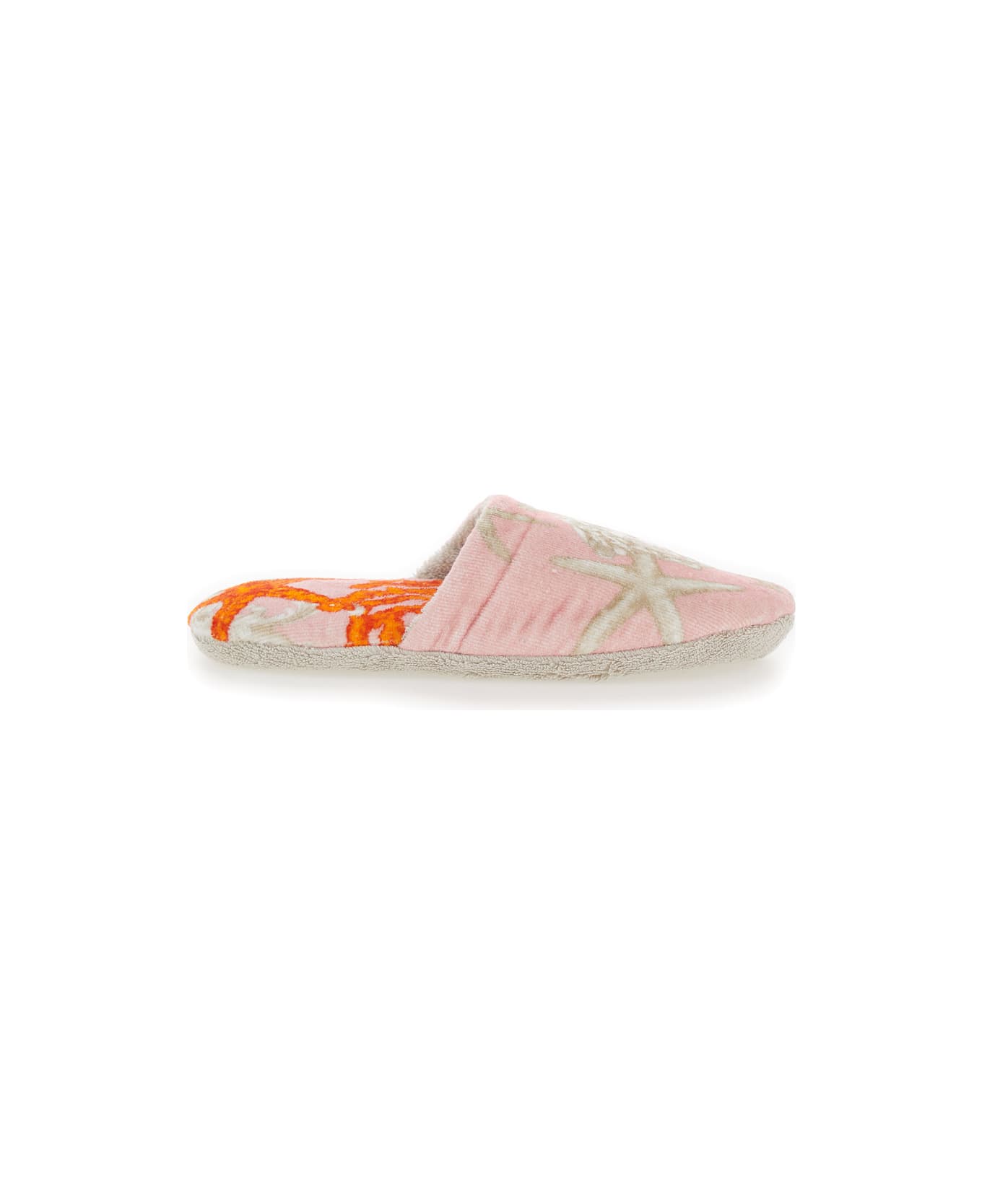 Versace Pink Slip-on Bath Slippers With Barocco Sea Print In Cotton Pink - Pink