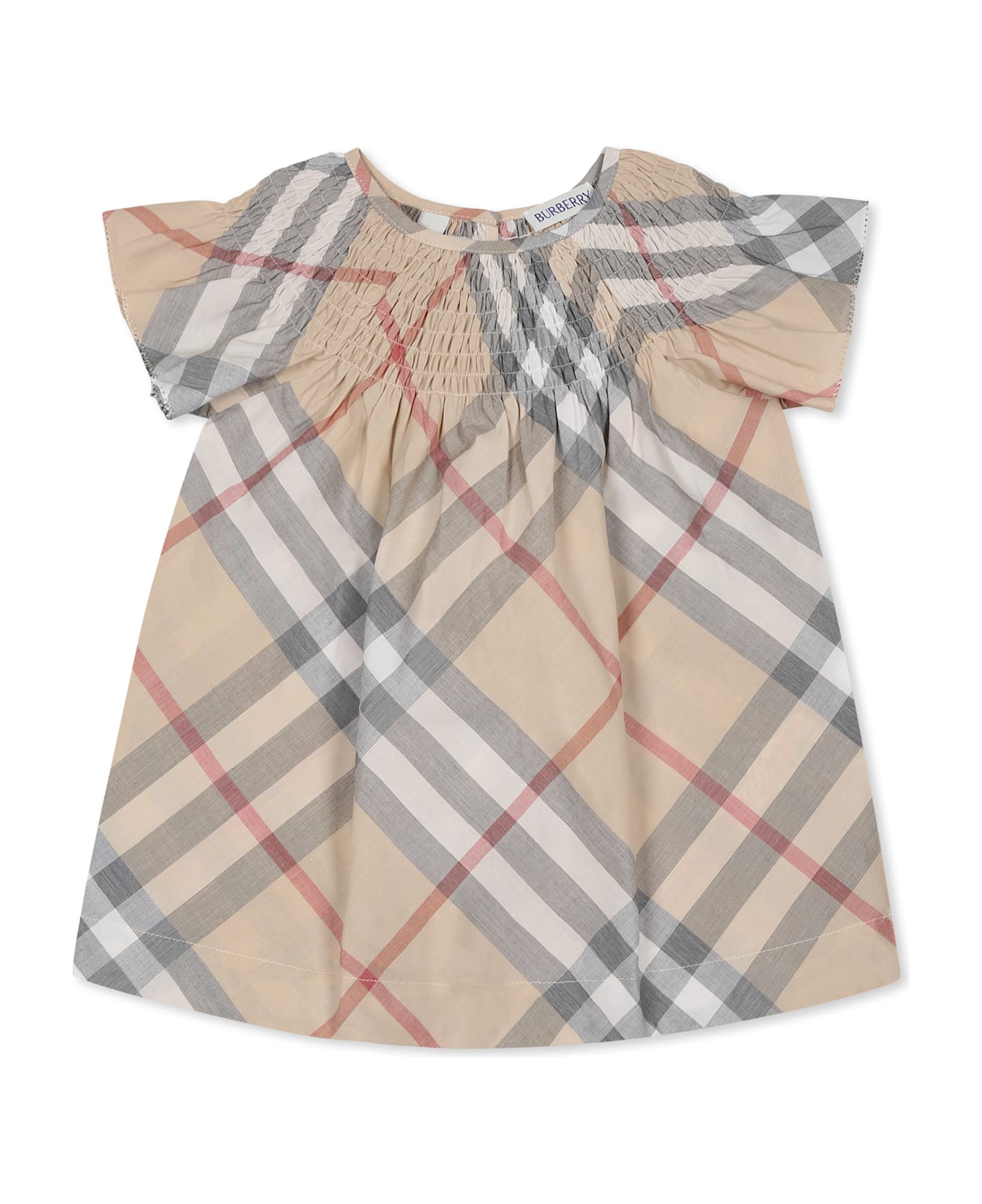 Burberry Beige Dress For Baby Girl With Vintage Check - Beige