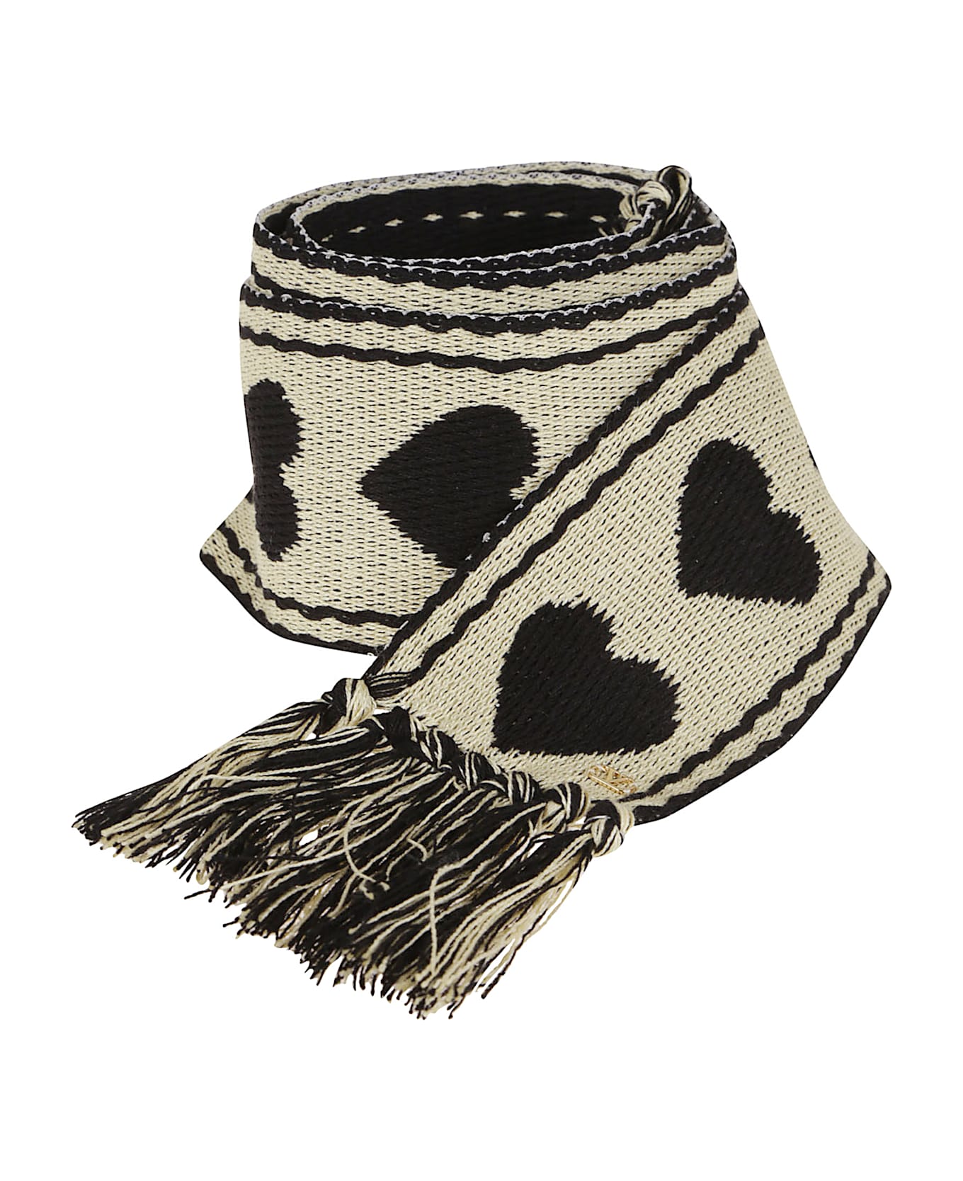Valentino Garavani Scarf (180x7cm) | Antibes | Cotone/jacquard Cuore/metal Vlogo - Burro Nero Oro