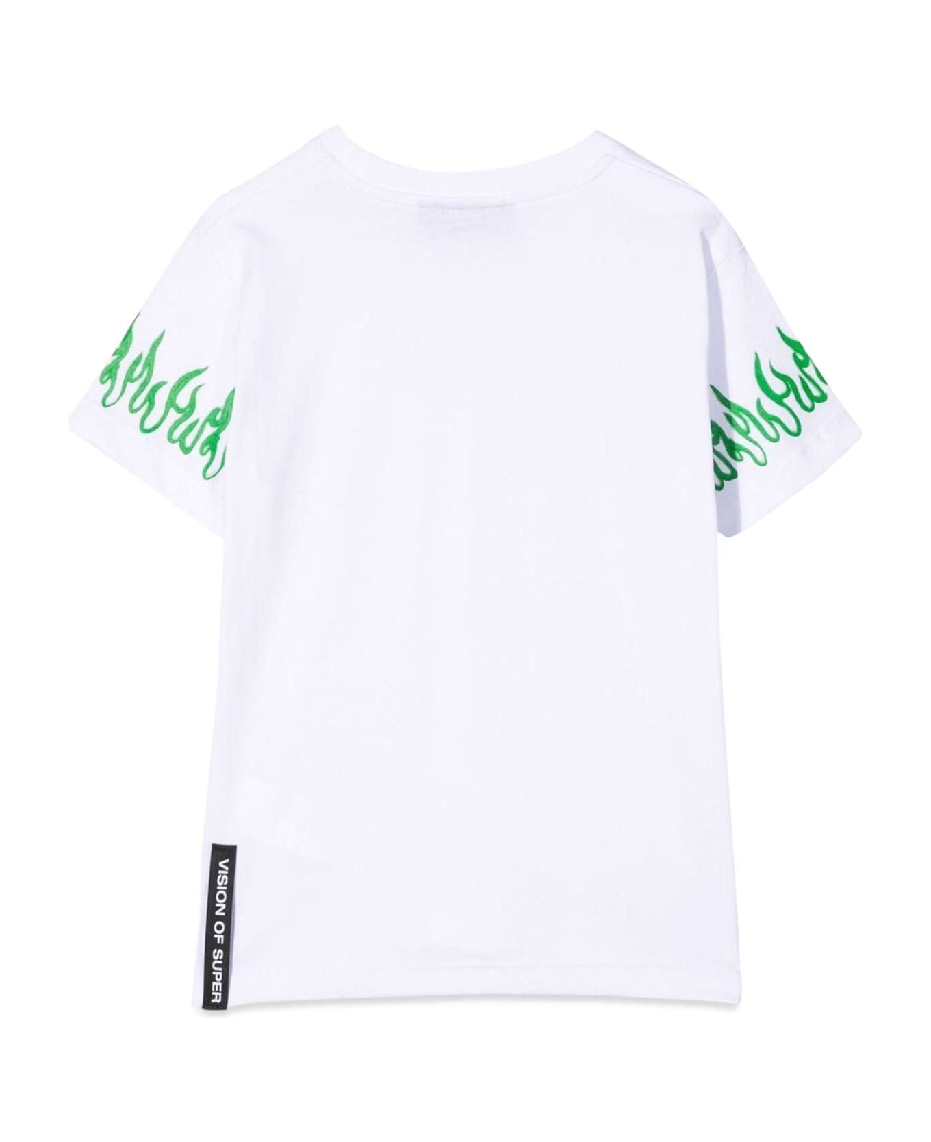 Vision of Super T-shirt With Green Spray Flames - BIANCO