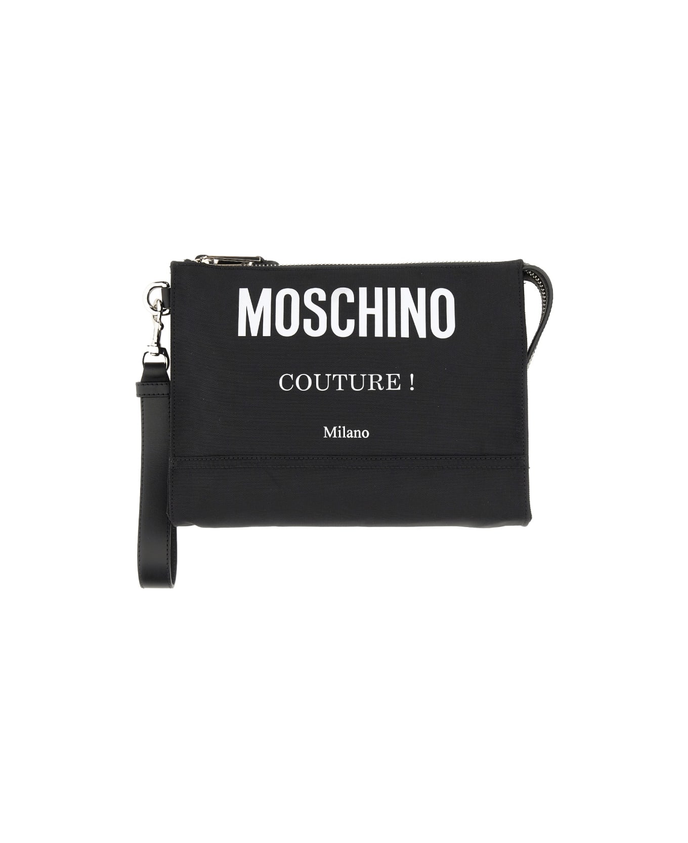 Moschino Clutch Bag With Logo - BLACK