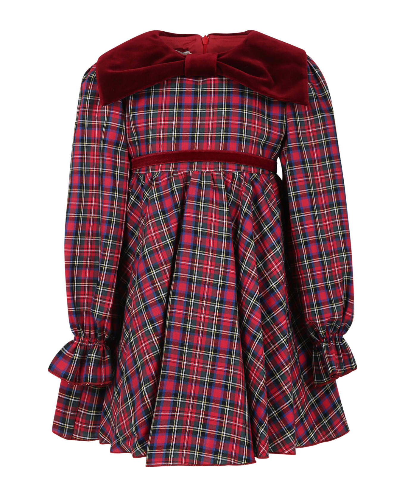 La stupenderia Elegant Red Dress For Girls With Checked Pattern - Red