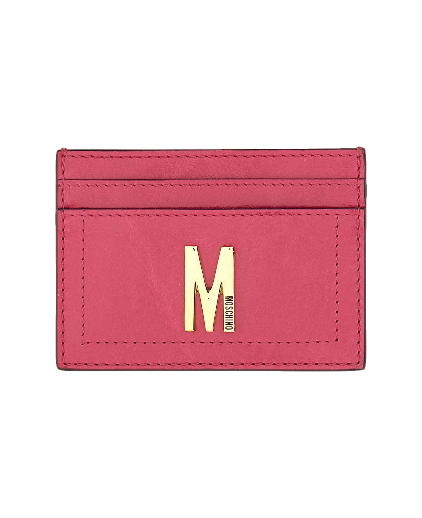 Moschino Card Holder With Gold Plaque - BORDEAUX