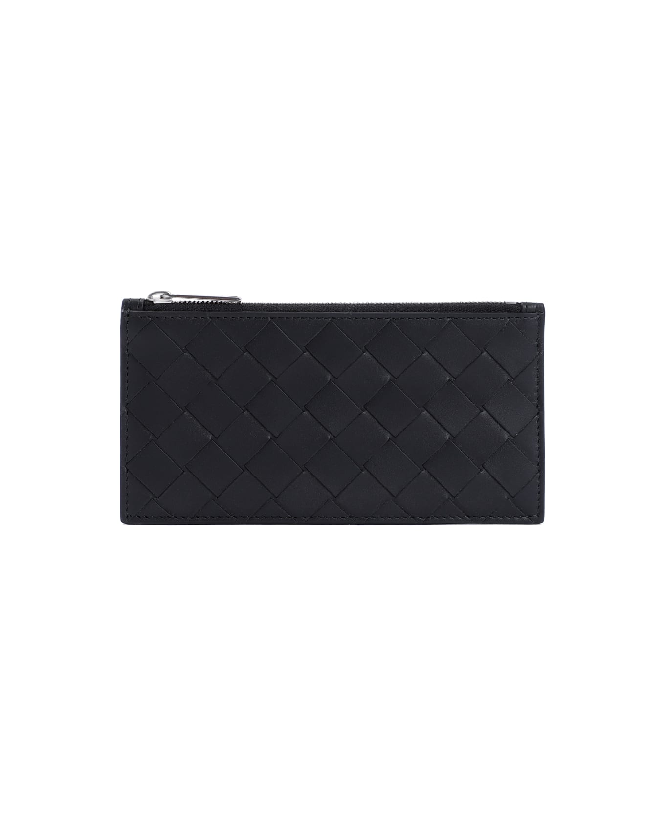 Bottega Veneta Zipped Intreccio 1.5 Cardcase - Black Silver