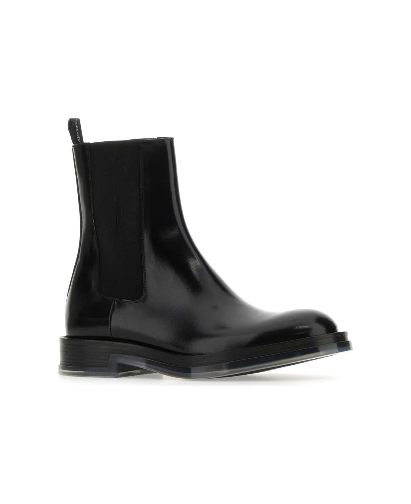 Alexander McQueen Black Leather Float Ankle Boots - BLACKSILVERTRANSPA