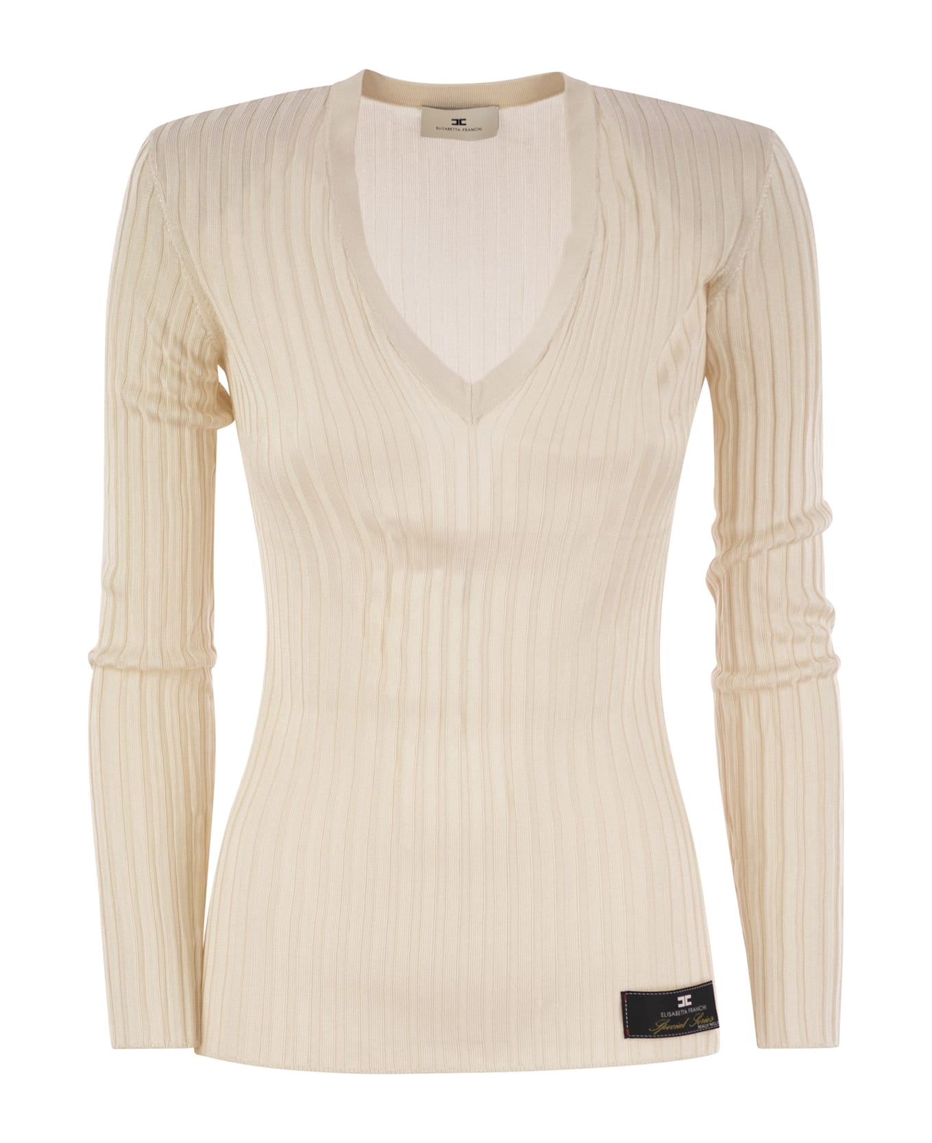 Elisabetta Franchi Shiny Viscose Ribbed Jersey - Milk