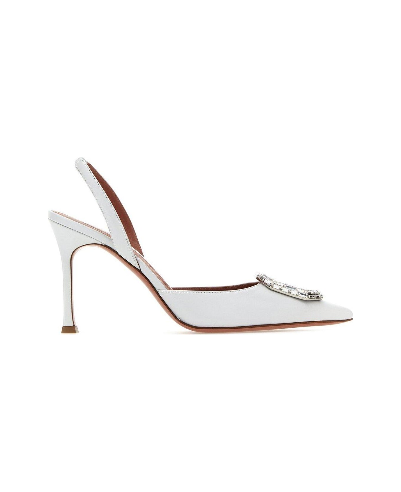 Amina Muaddi Camelia Pointed Toe Slingback Pumps - WHITE