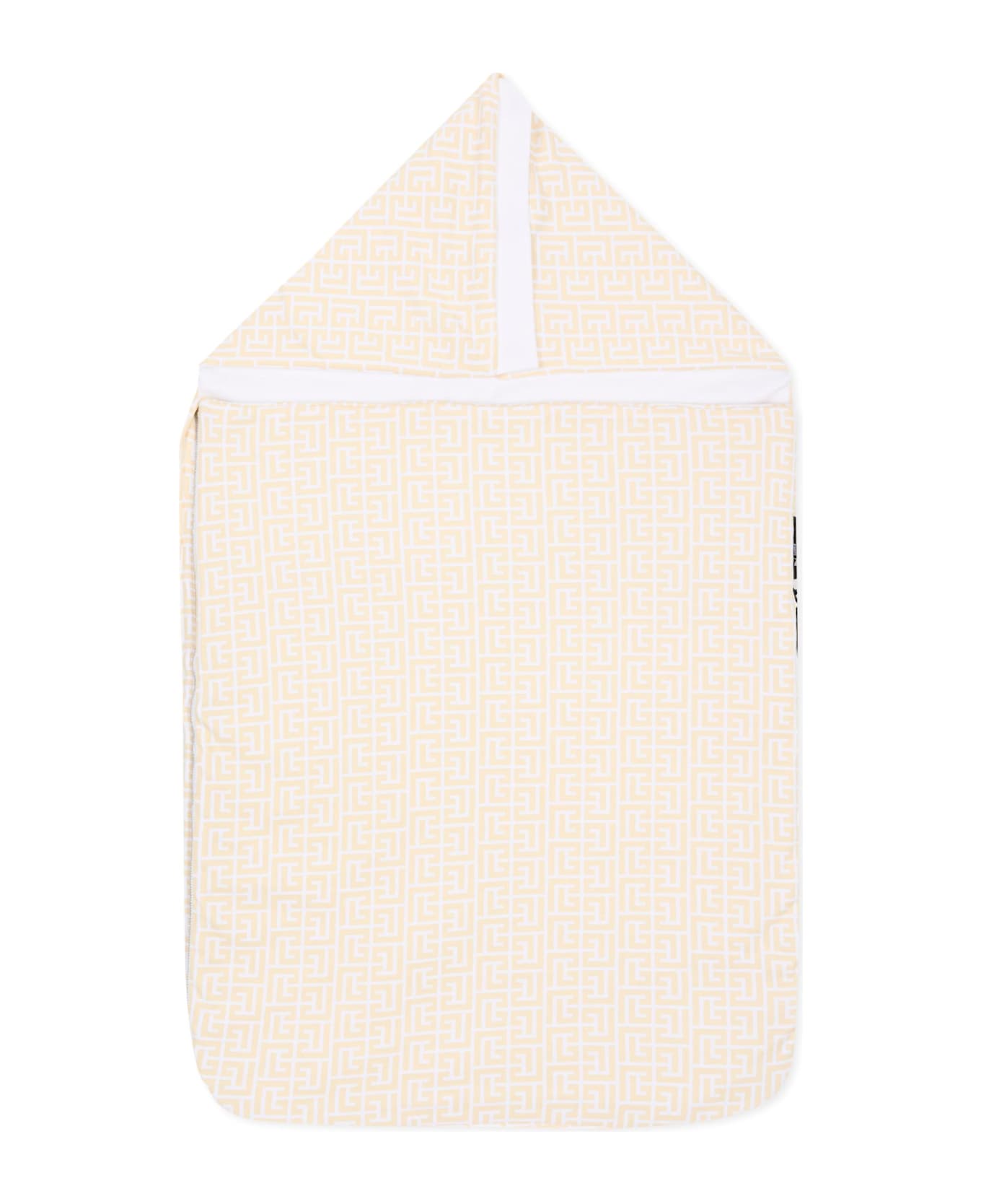 Balmain White Reversible Sleeping Bag With Monogram Labyrinth For Baby - White