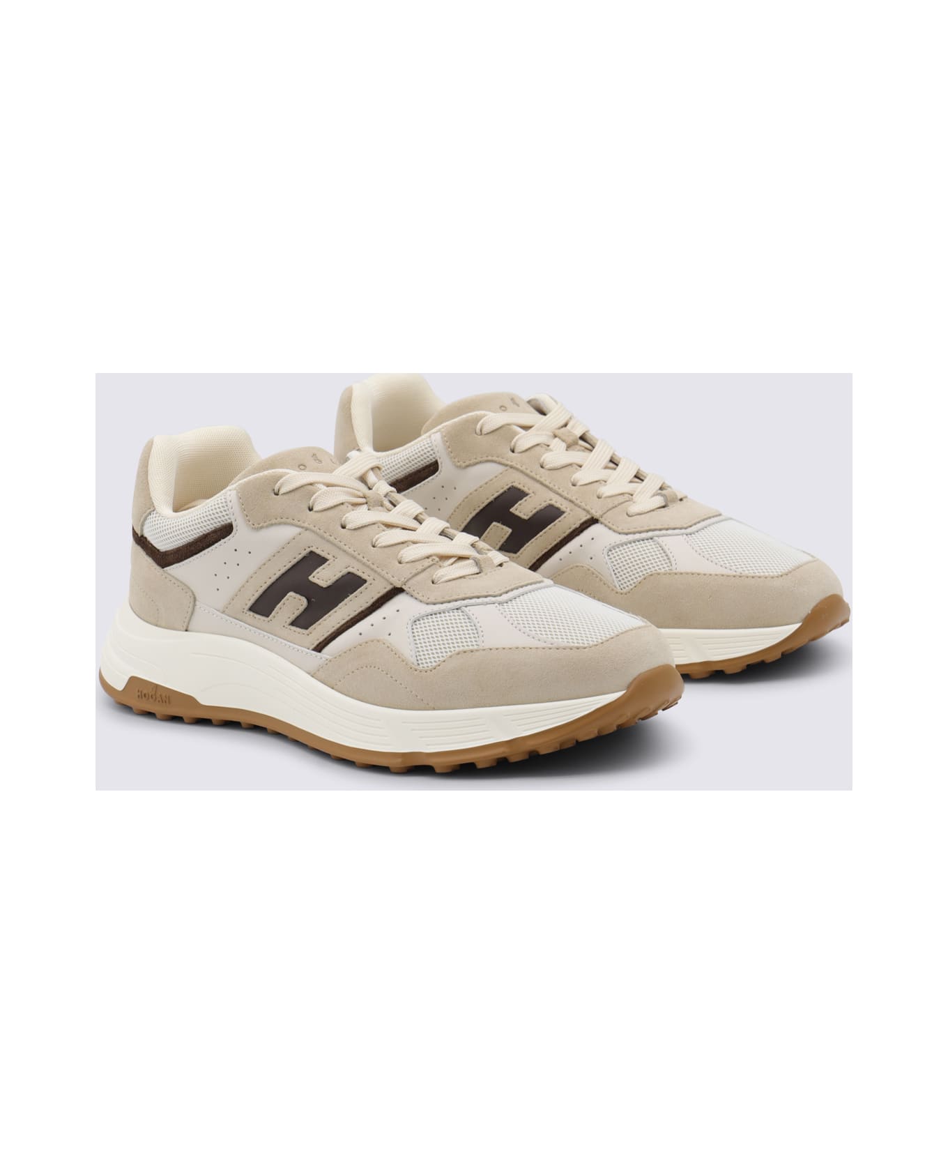 Hogan Beige And Brown Sneakers - Red
