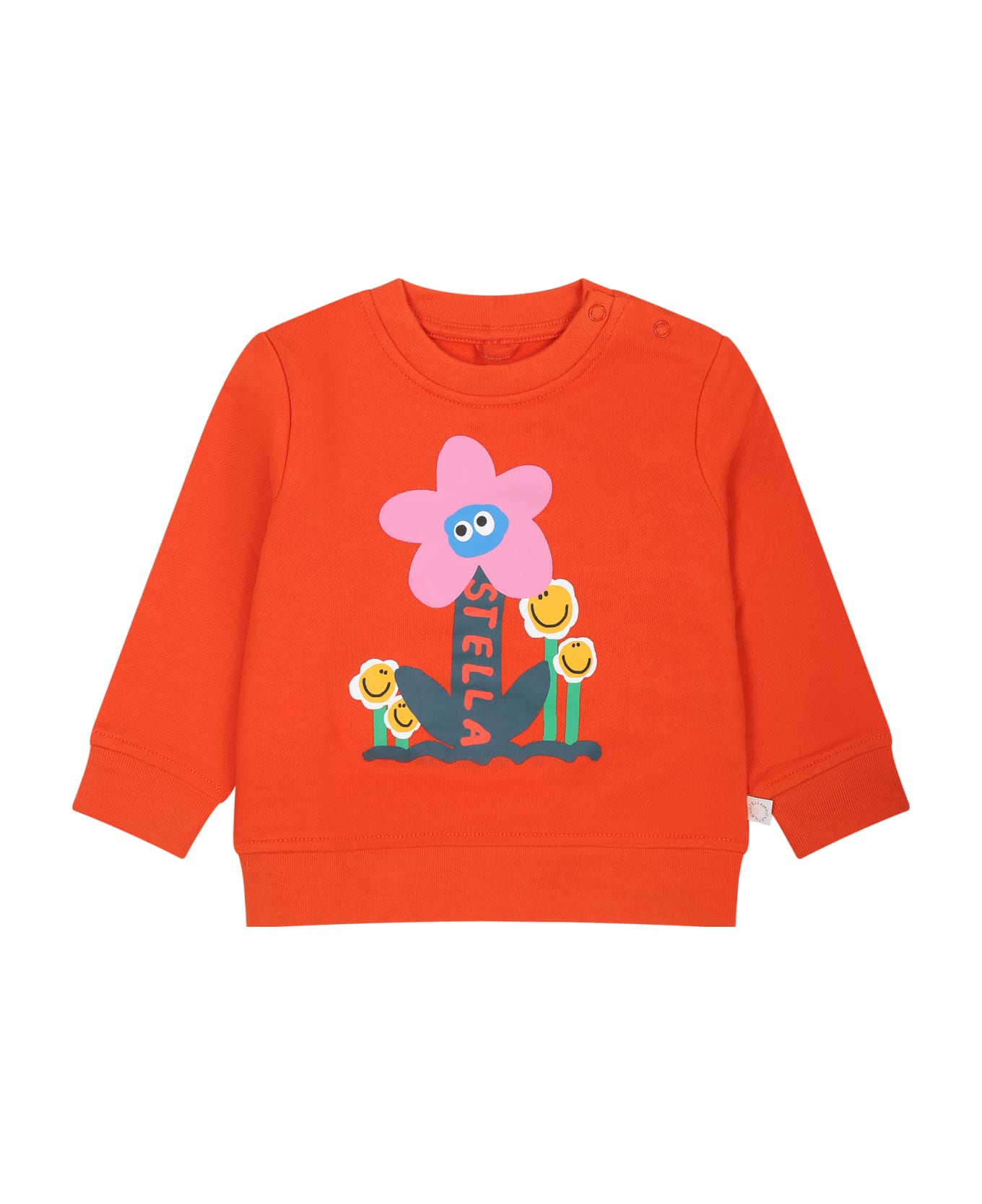 Stella McCartney Kids Orange Sweatshirt For Baby Girl With Flowesr And Logo - Orange