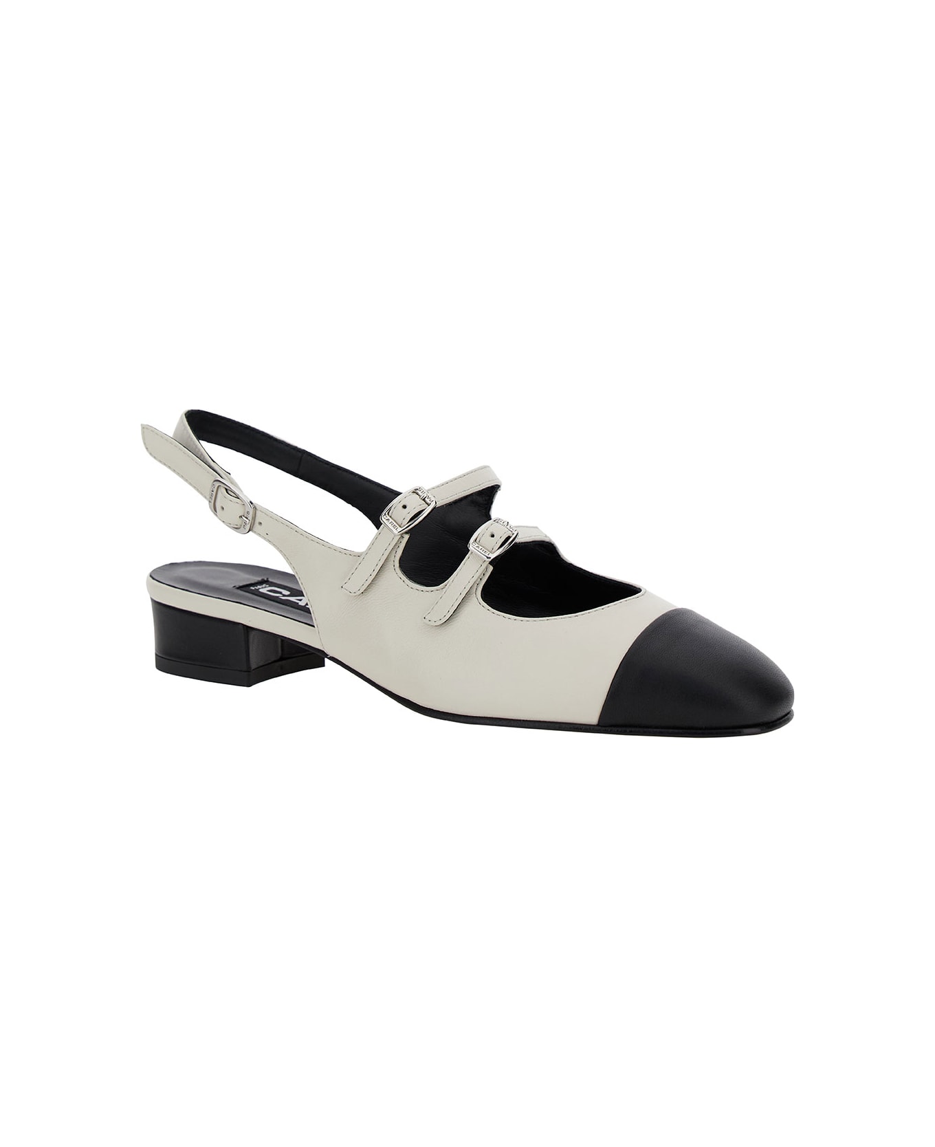 Carel 'abricot' White Slingback Mary Janes With Contrasting Toe In Leather Woman - Beige