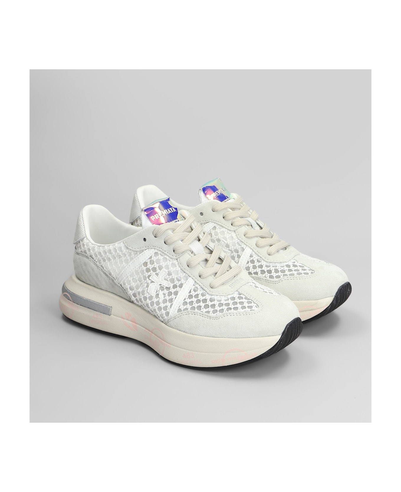 Premiata Cassie Sneakers In White Suede And Fabric - white