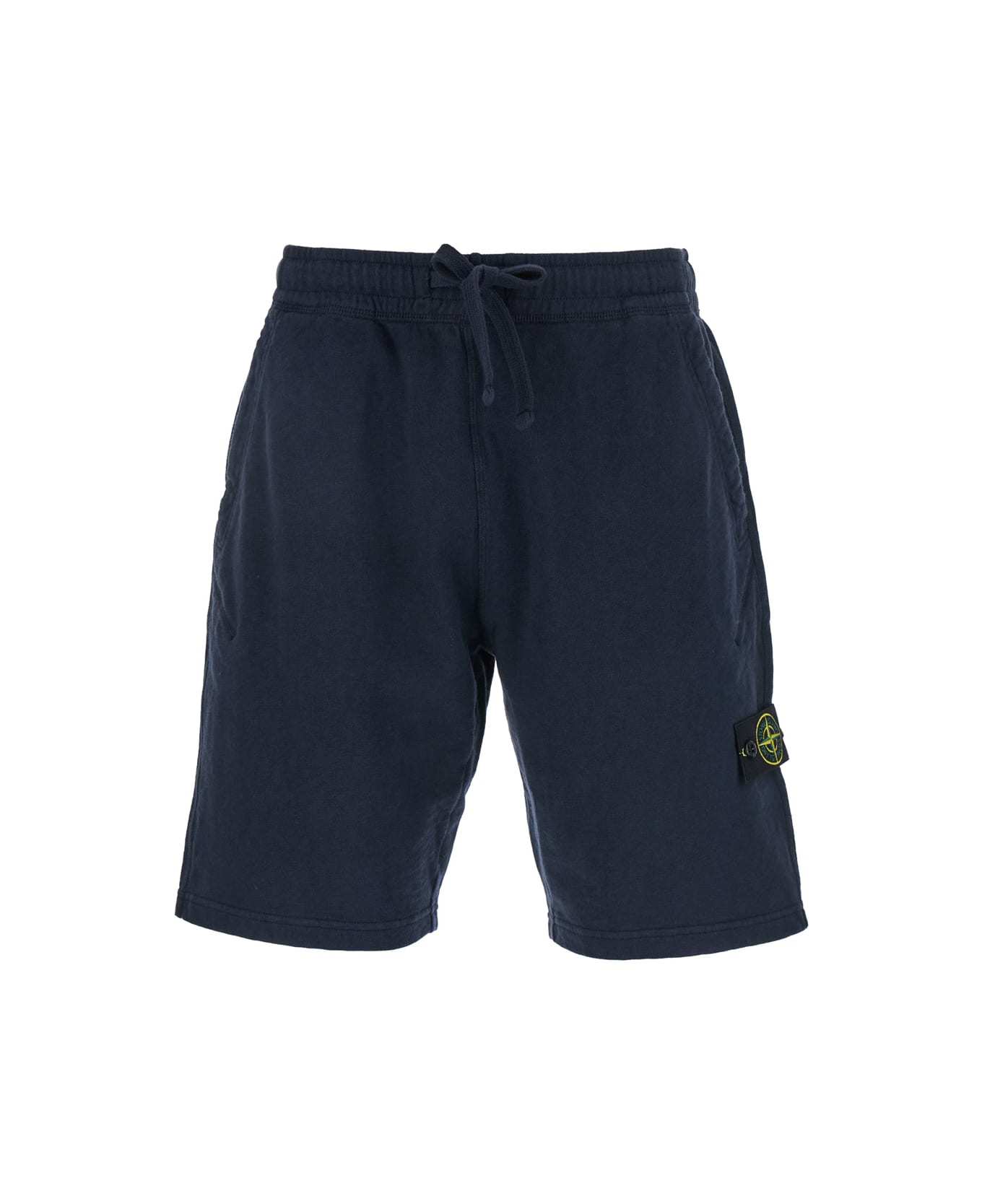 Stone Island Blue Shorts With Elastic Drawstring Waist And Logo Patch On The Front In Cotton Man - Blue