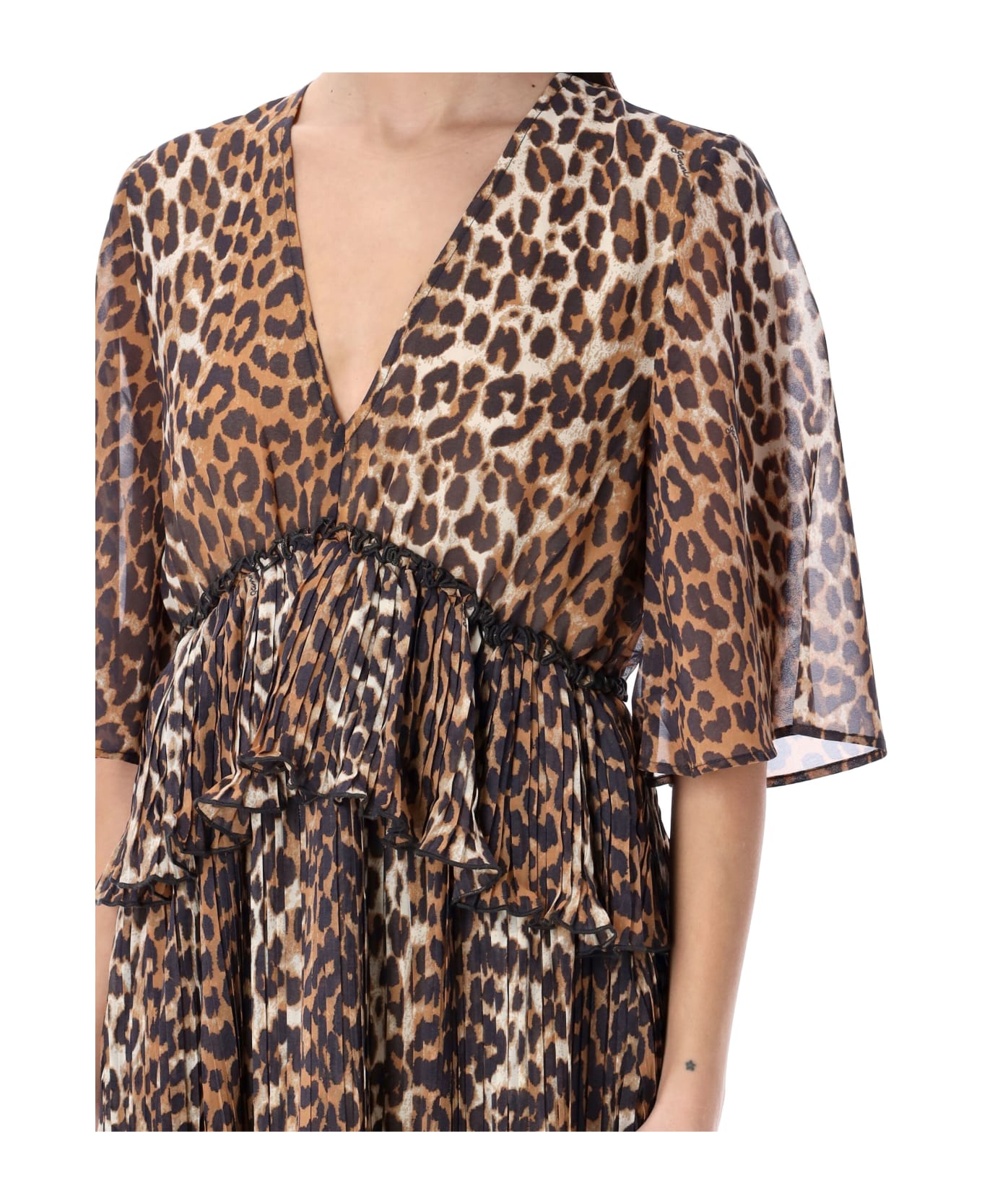 Ganni Leopard Flouce Mini Dress - LEO