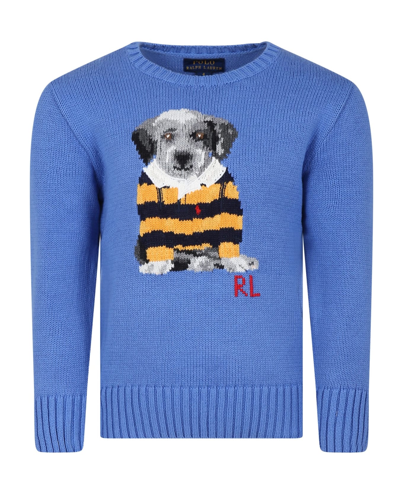 Ralph Lauren Light Blue Sweater For Boy With Dog - Light Blue ニットウェア＆スウェットシャツ