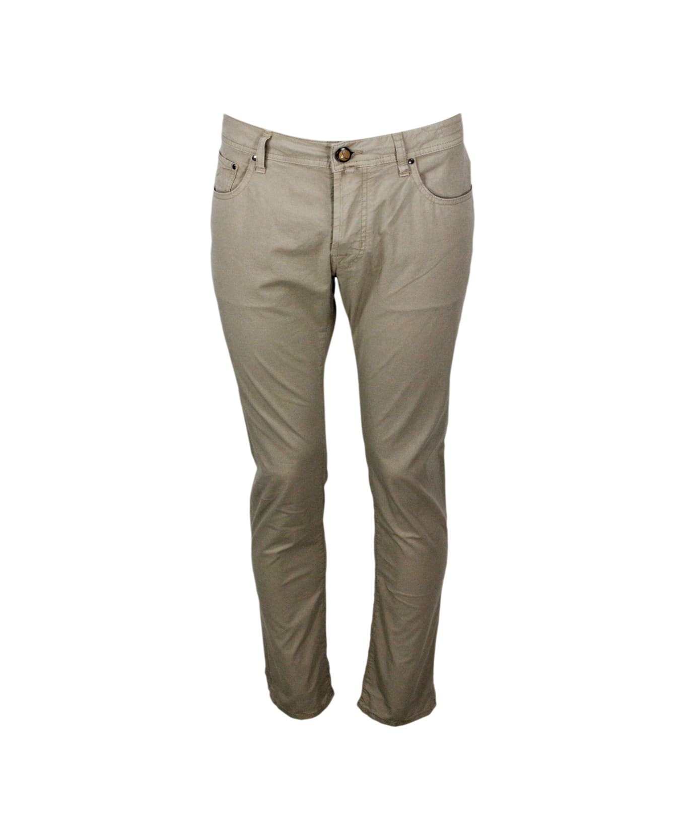 Jacob Cohen Bard J688 Luxury Edition Trousers In Soft Stretch Cotton With 5 Pockets With Closure Buttons And Lacquered Button And Pony Skin Tag With Logo - Beige