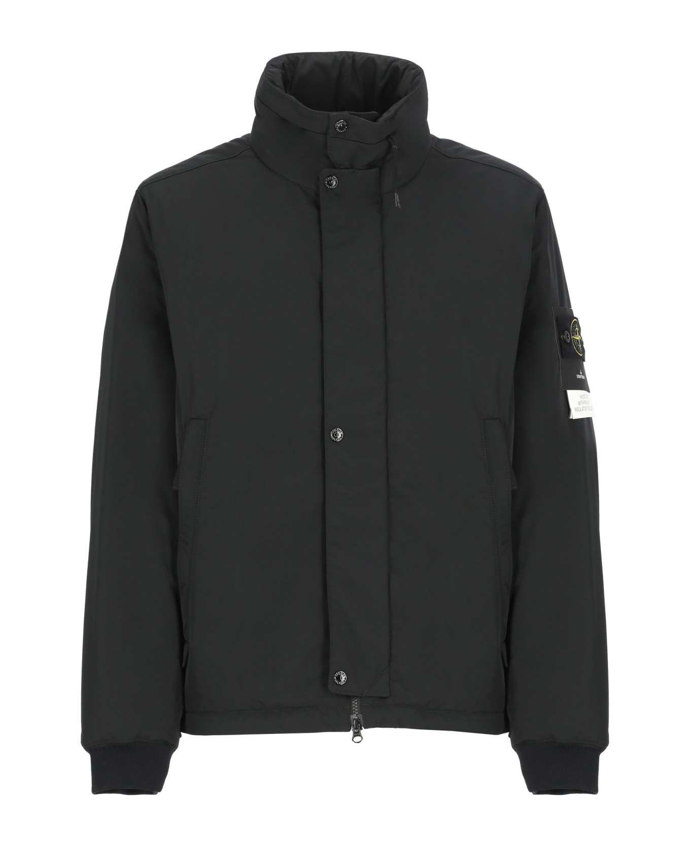 Stone Island Padded Jacket With Logo - Black