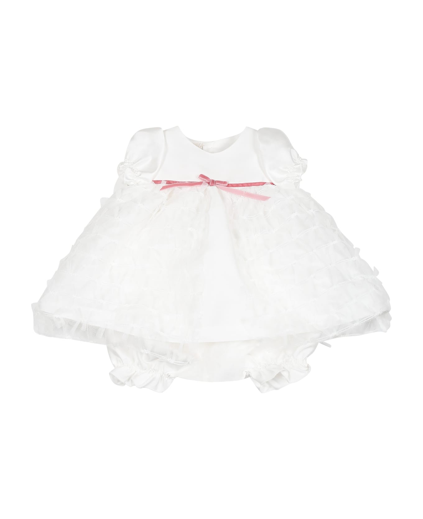 La stupenderia Vestito Bianco Per Neonata Con Fiocco - White