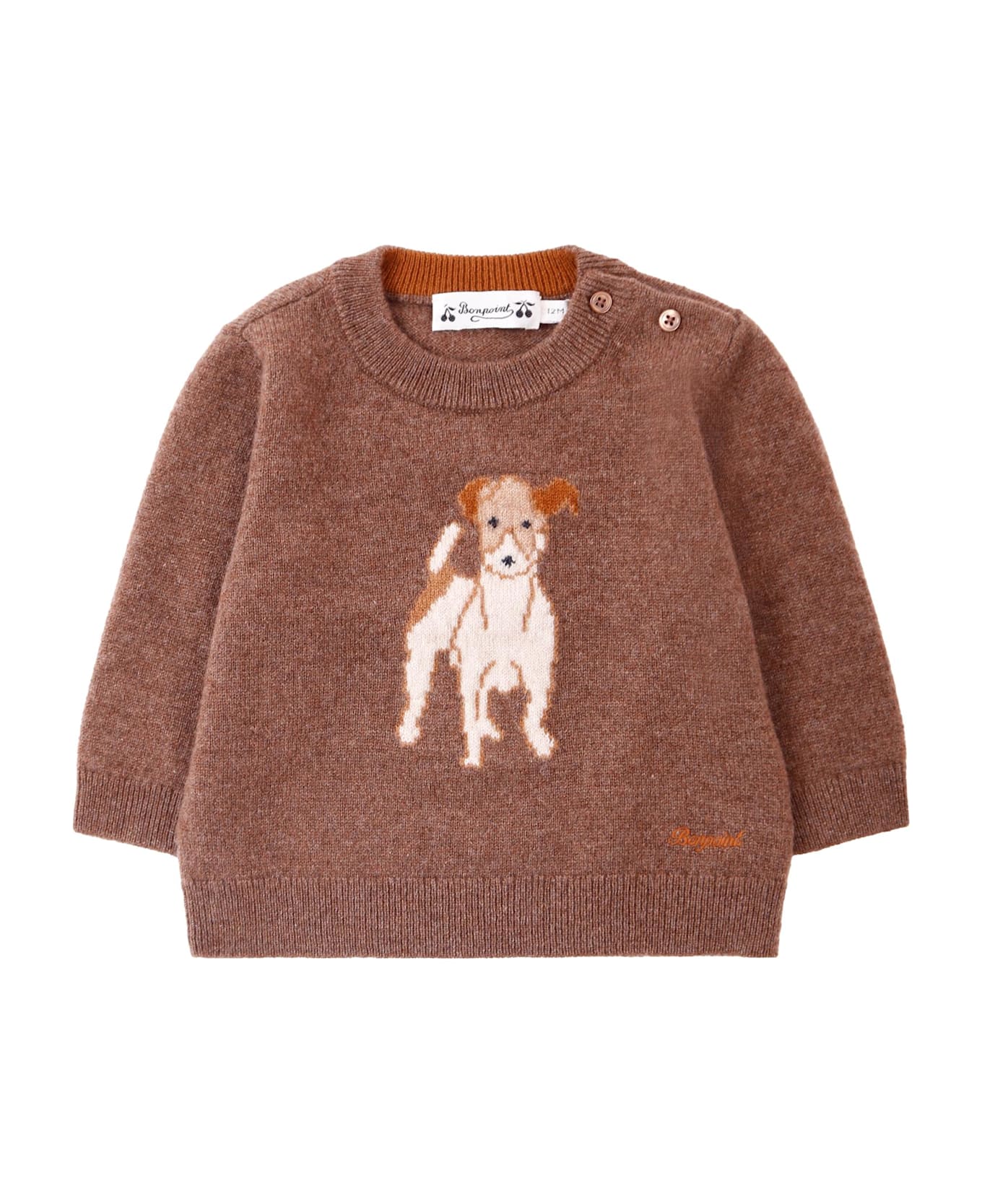 Bonpoint Brown Sweater For Baby Boy With Dog - Brown