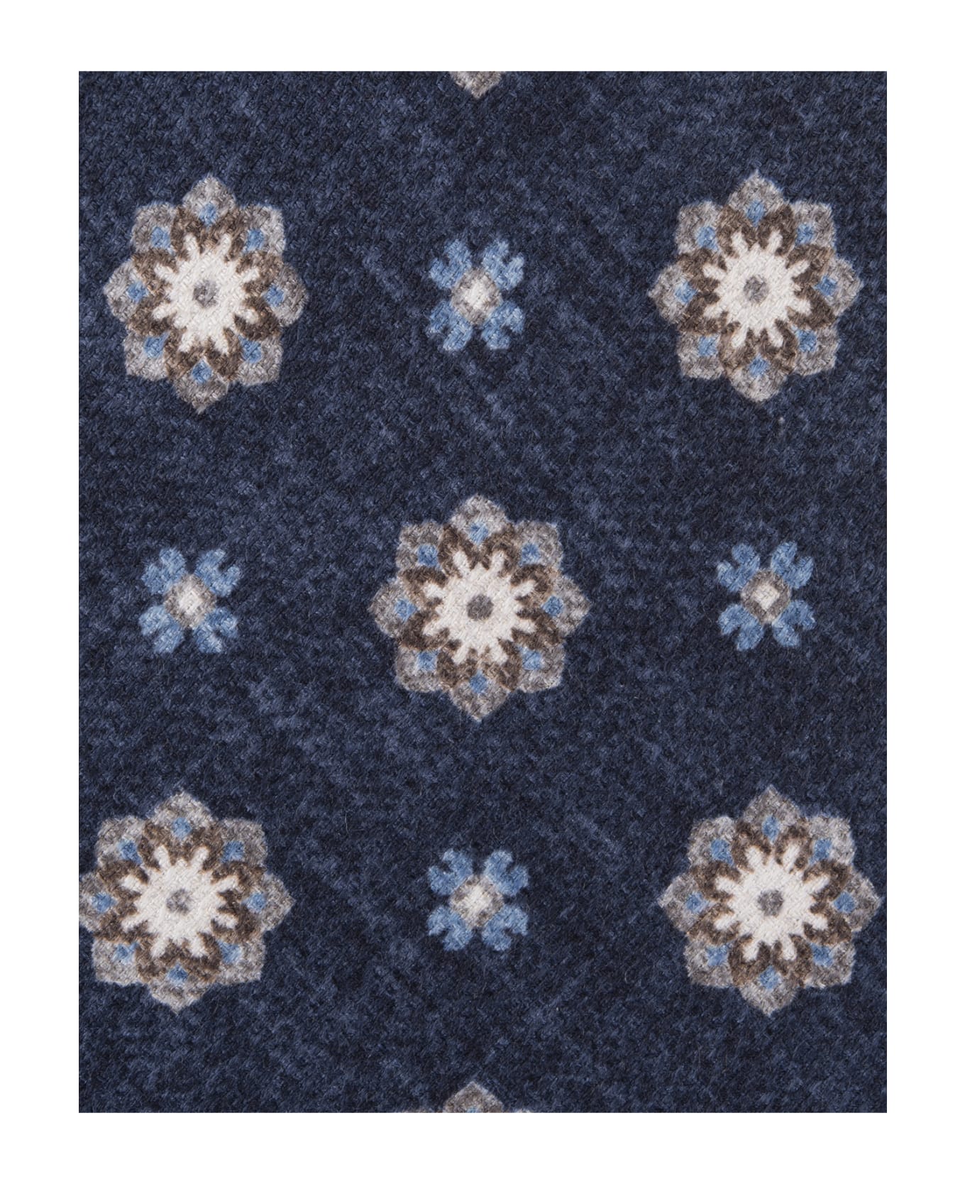 Kiton Navy Blue Tie With Flower Pattern - Blue