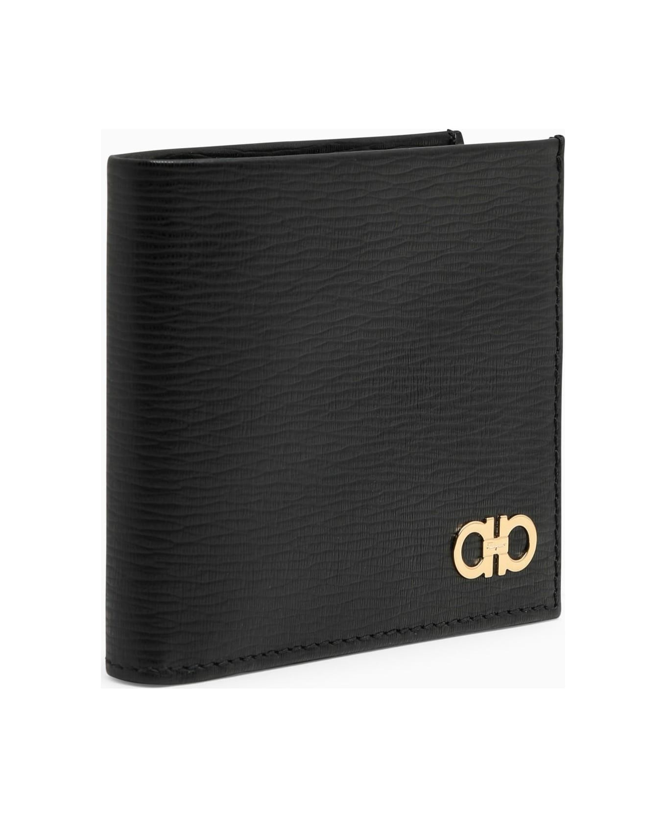 Ferragamo Revival Black Wallet With Gancini Logo - BLACK
