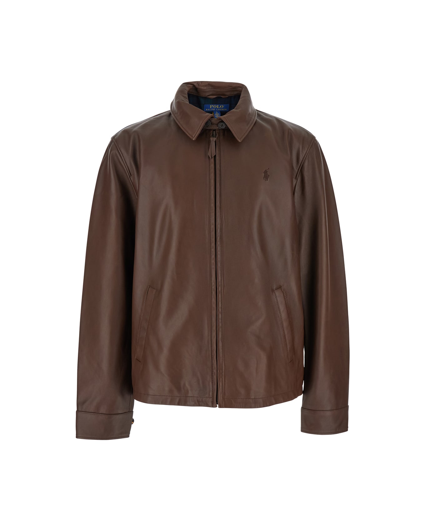 Polo Ralph Lauren Brown Jacket With Classic Collar And Pony Embroidery On The Front In Leather Man - Brown