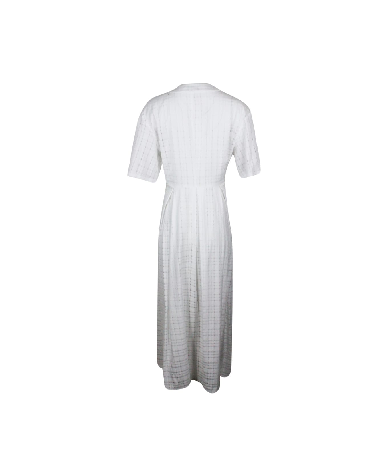 Fabiana Filippi Long Dress In Short-sleeved Stretch Cotton With Button Closure And Textured Work - White
