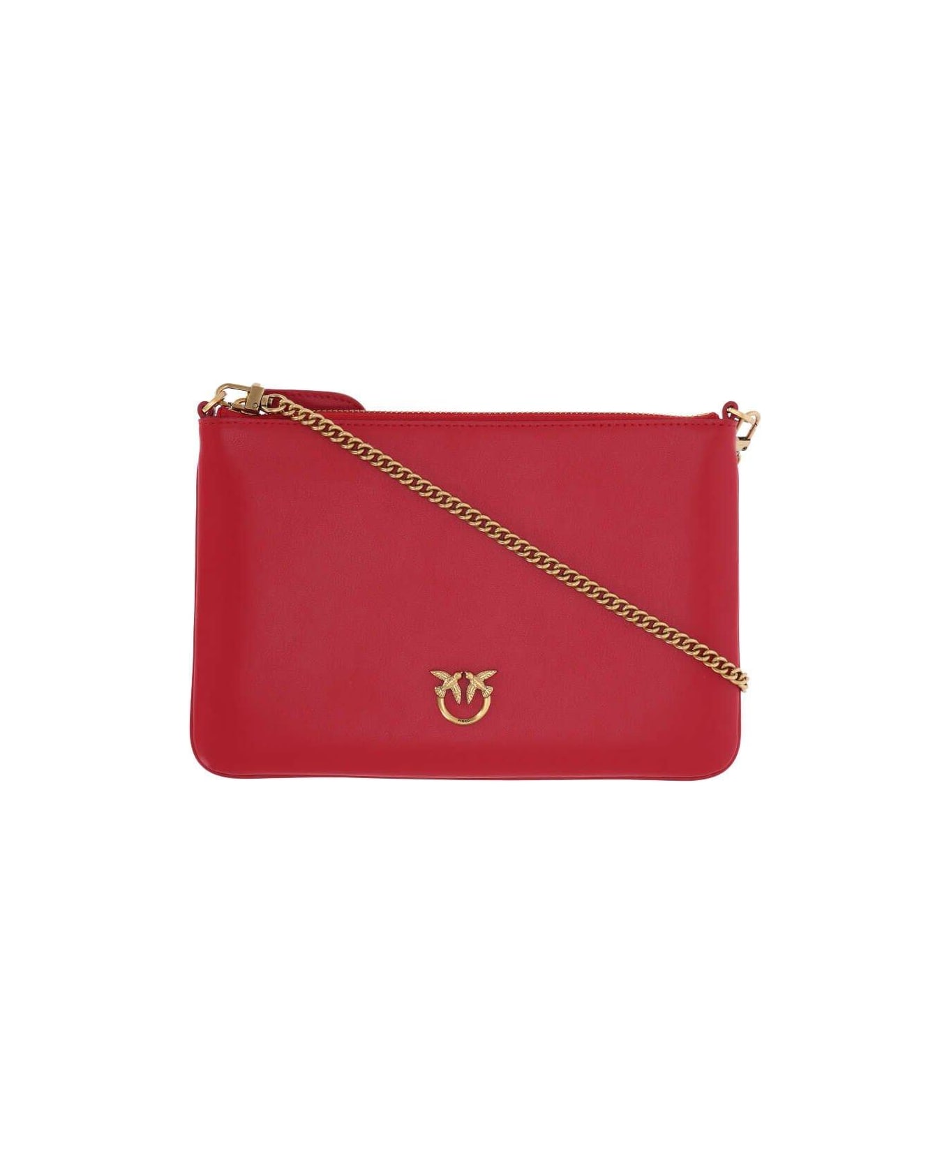 Pinko Logo Plaque Chain-linked Clutch Bag - Red