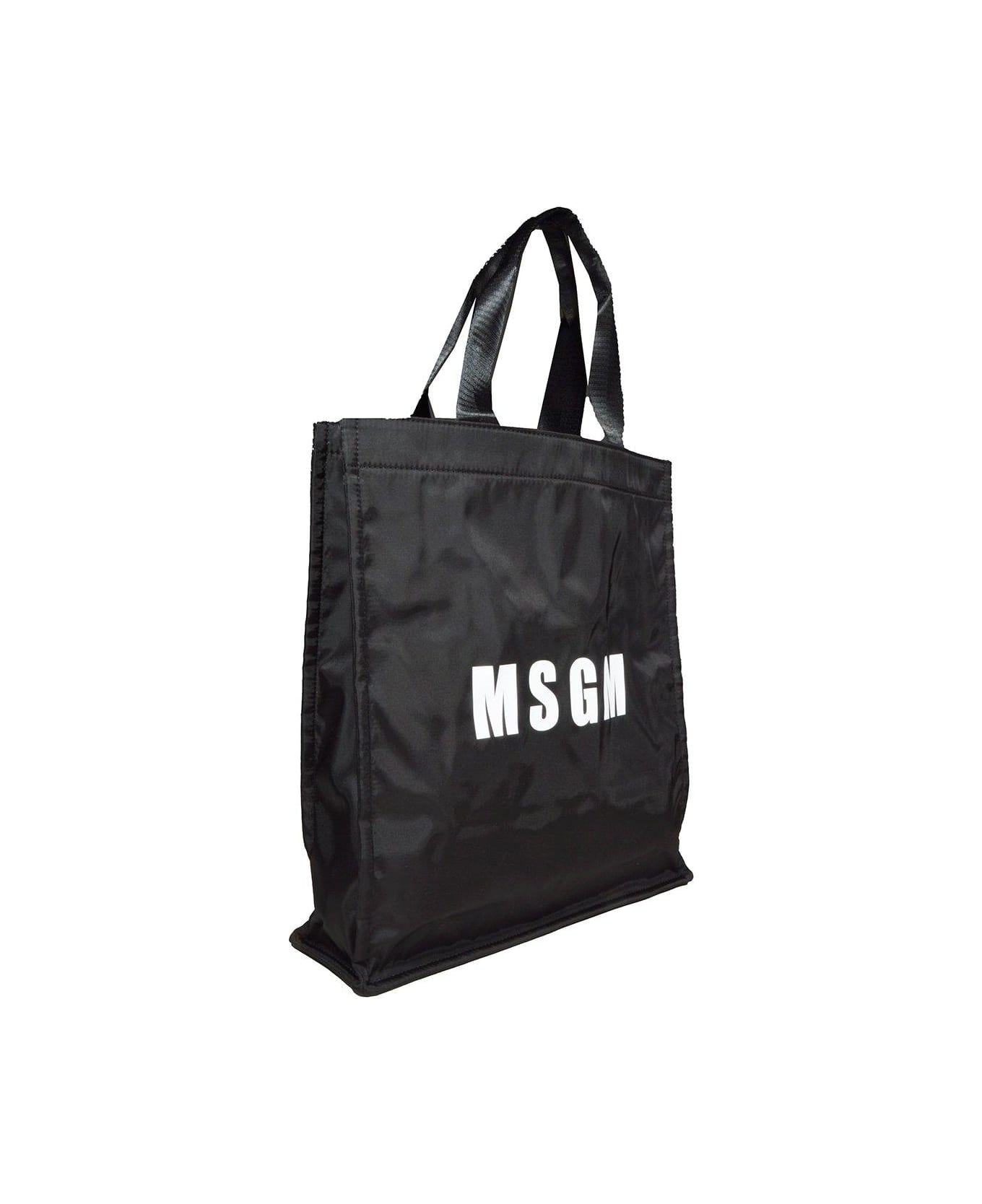 MSGM Logo Printed Top Handle Bag - Black