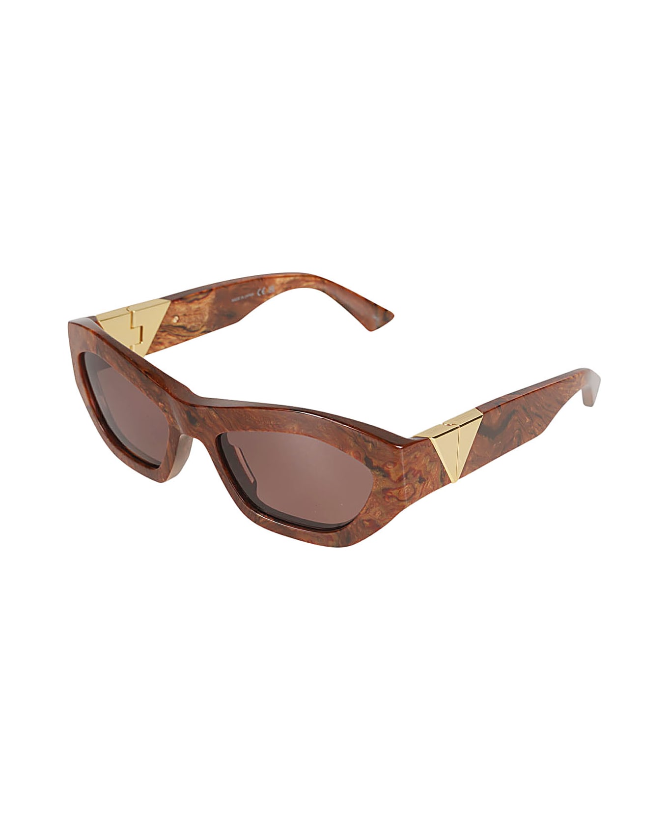 Bottega Veneta Eyewear Triangle Hinge Wood Effect Sunglasses - Brown/Havana/Transparent