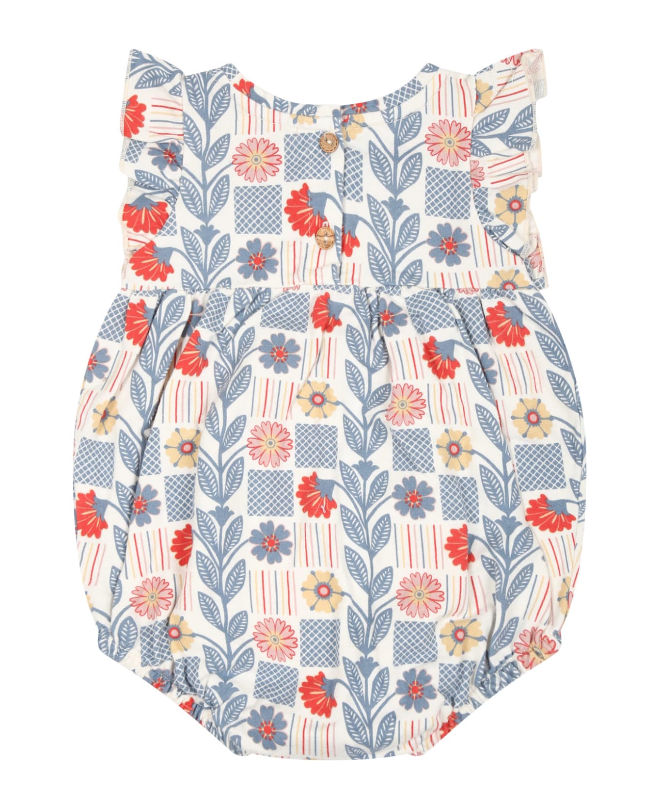 Coco Au Lait White Romper For Baby Girl With Flowers Print - Multicolor