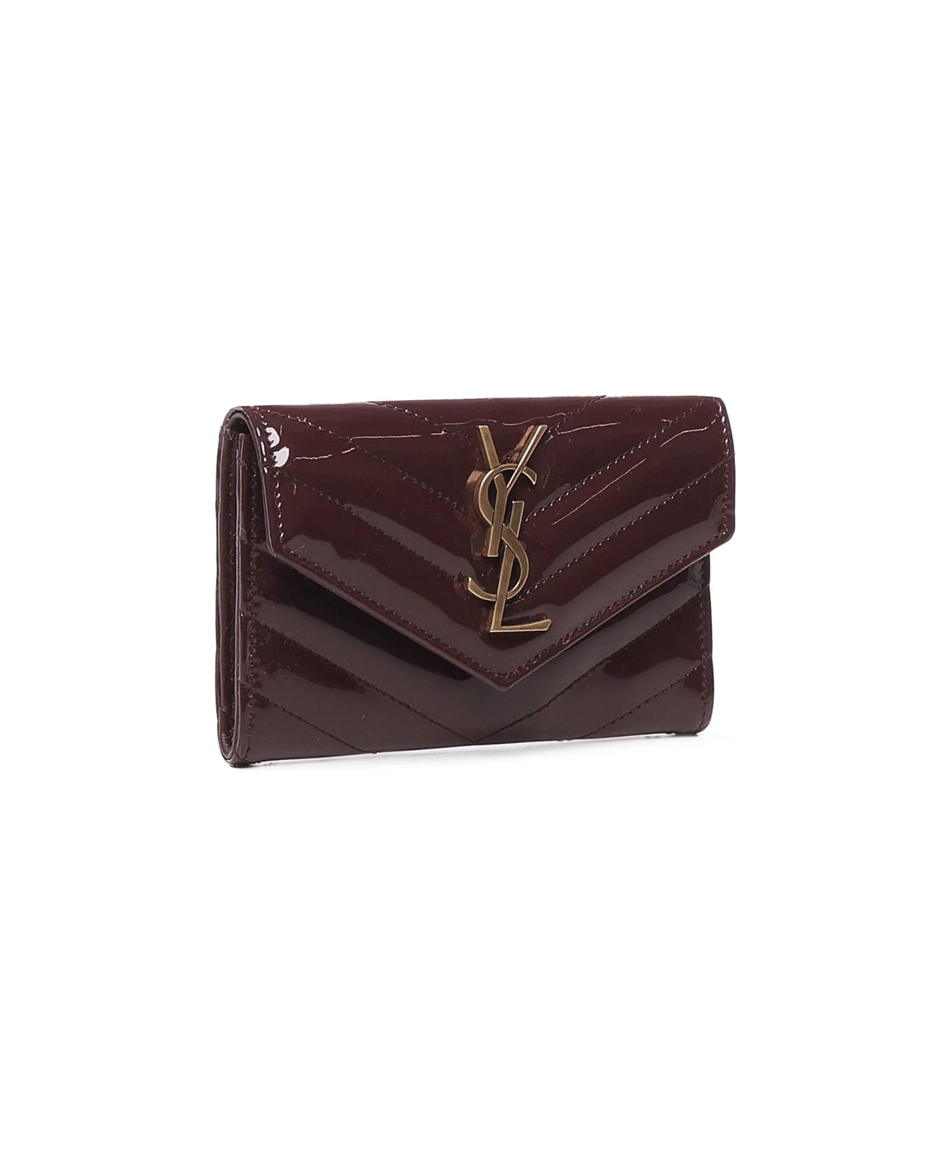 Saint Laurent Cassandre Multi-fold Wallet In Patent Leather - Brown