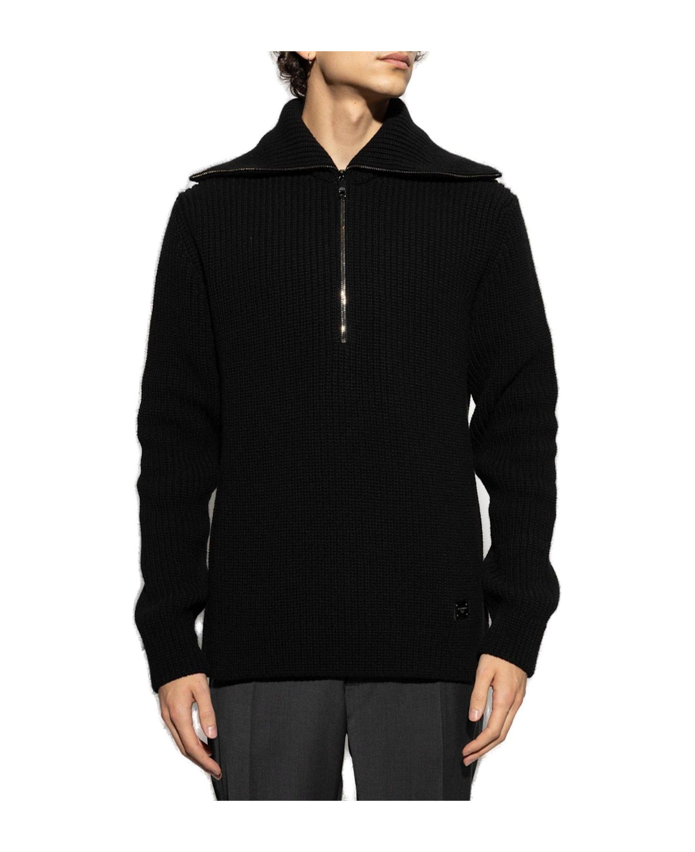 Dolce & Gabbana Logo Tag Half-zipped Cardigan - Nero