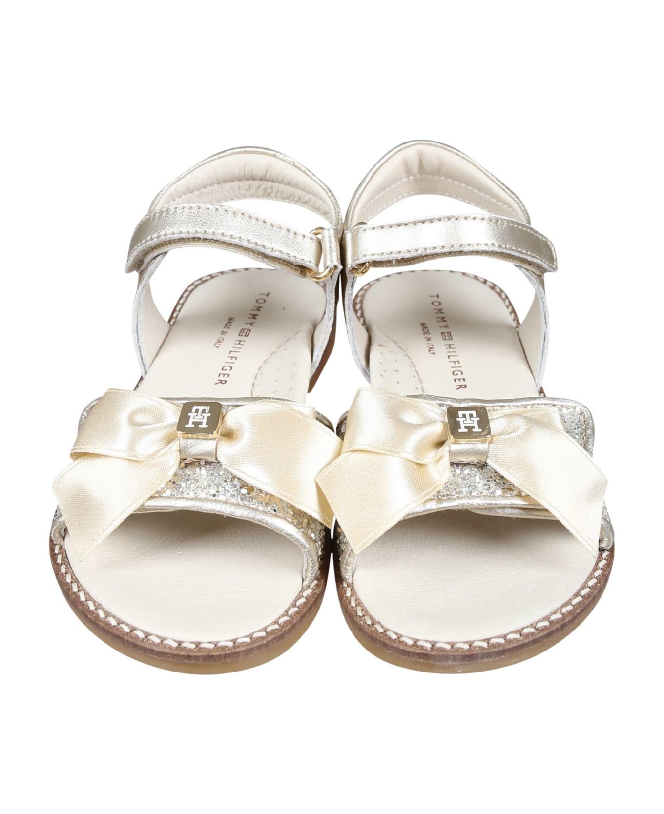 Tommy Hilfiger Gold Sandals For Girl With Bow And Logo - Gold シューズ