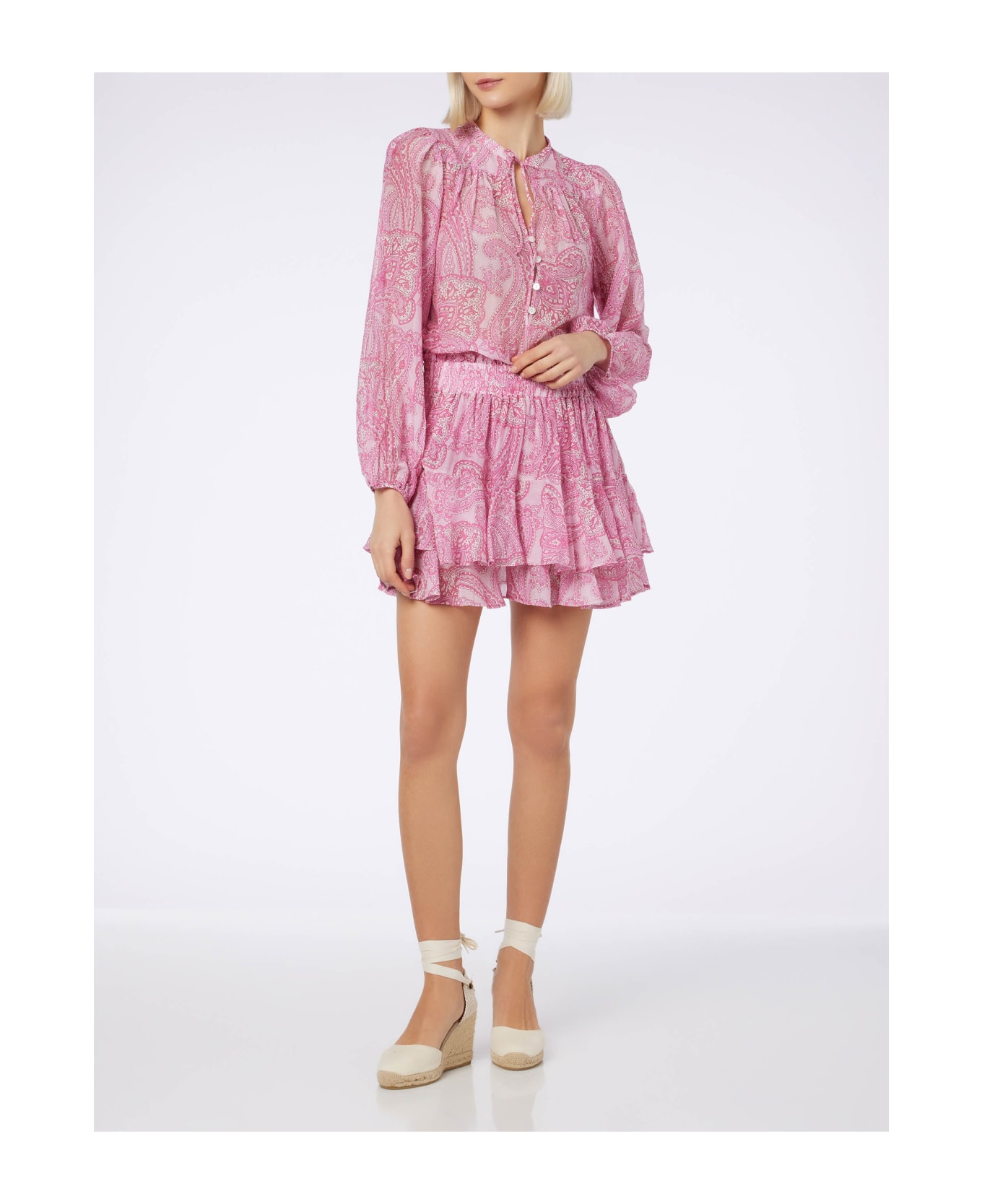 MC2 Saint Barth Woman Paisley Silk Voile Ruffled Mini Skirt Eivissa - PINK