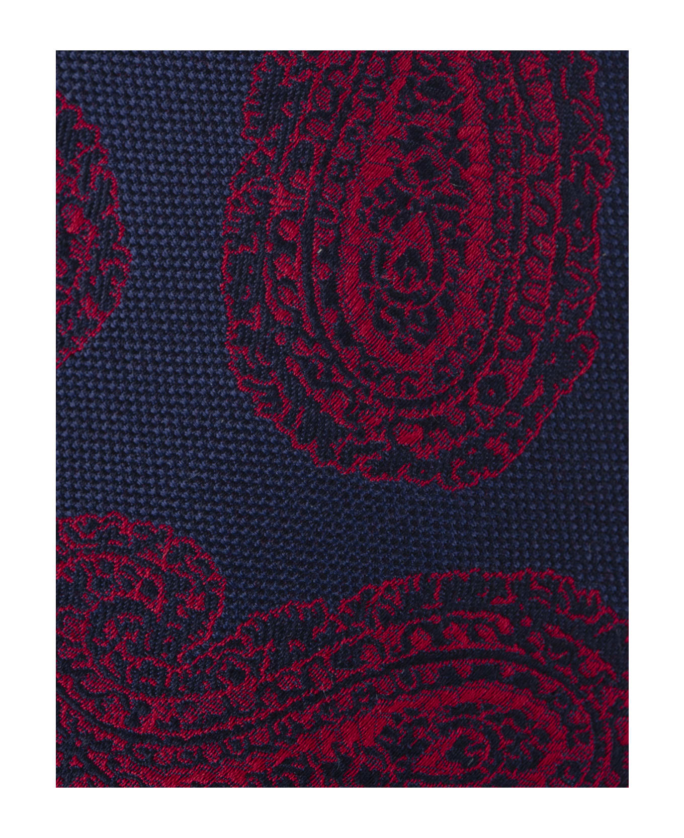 Kiton Dark Blue Tie With Red Cashmere Pattern - Blue
