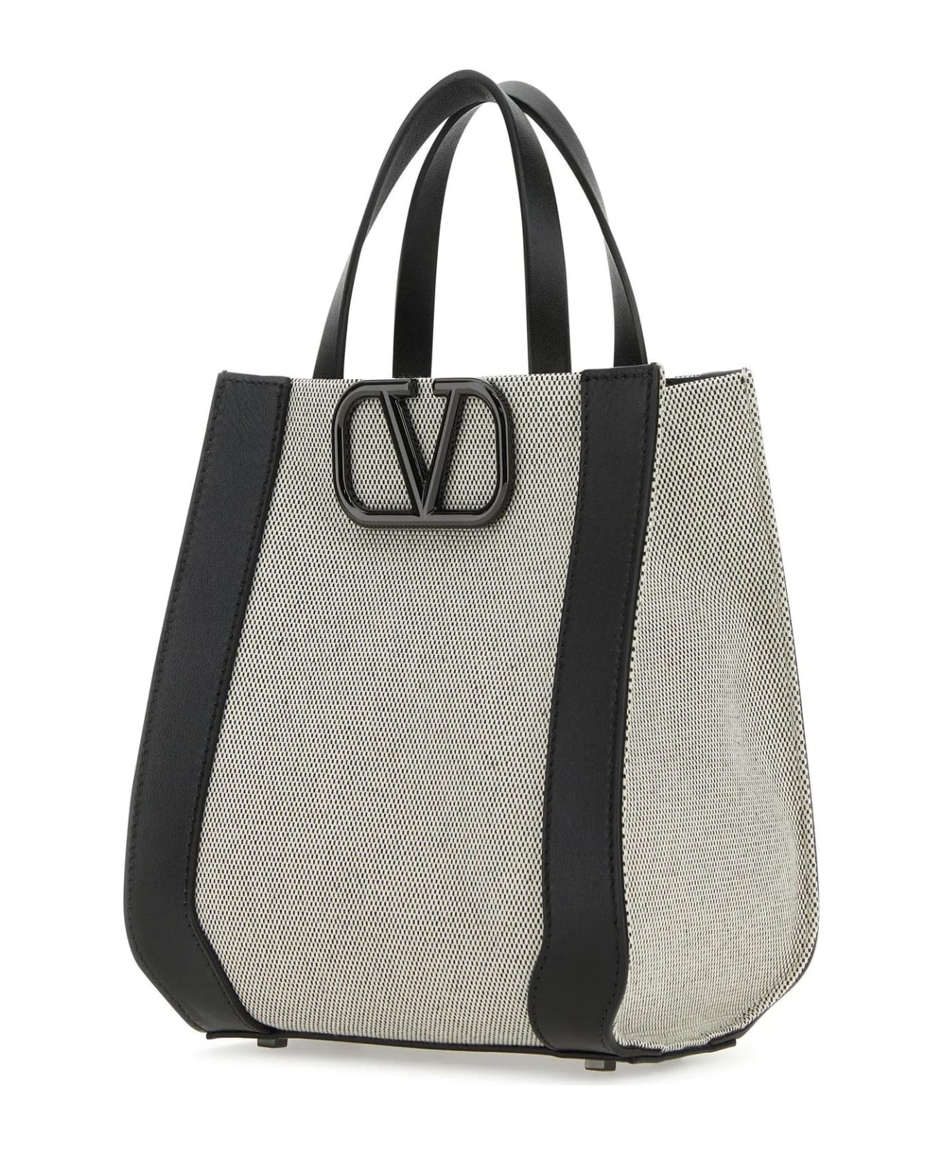 Valentino Garavani Two-tone Canvas And Leather Vlogo Handbag - Black