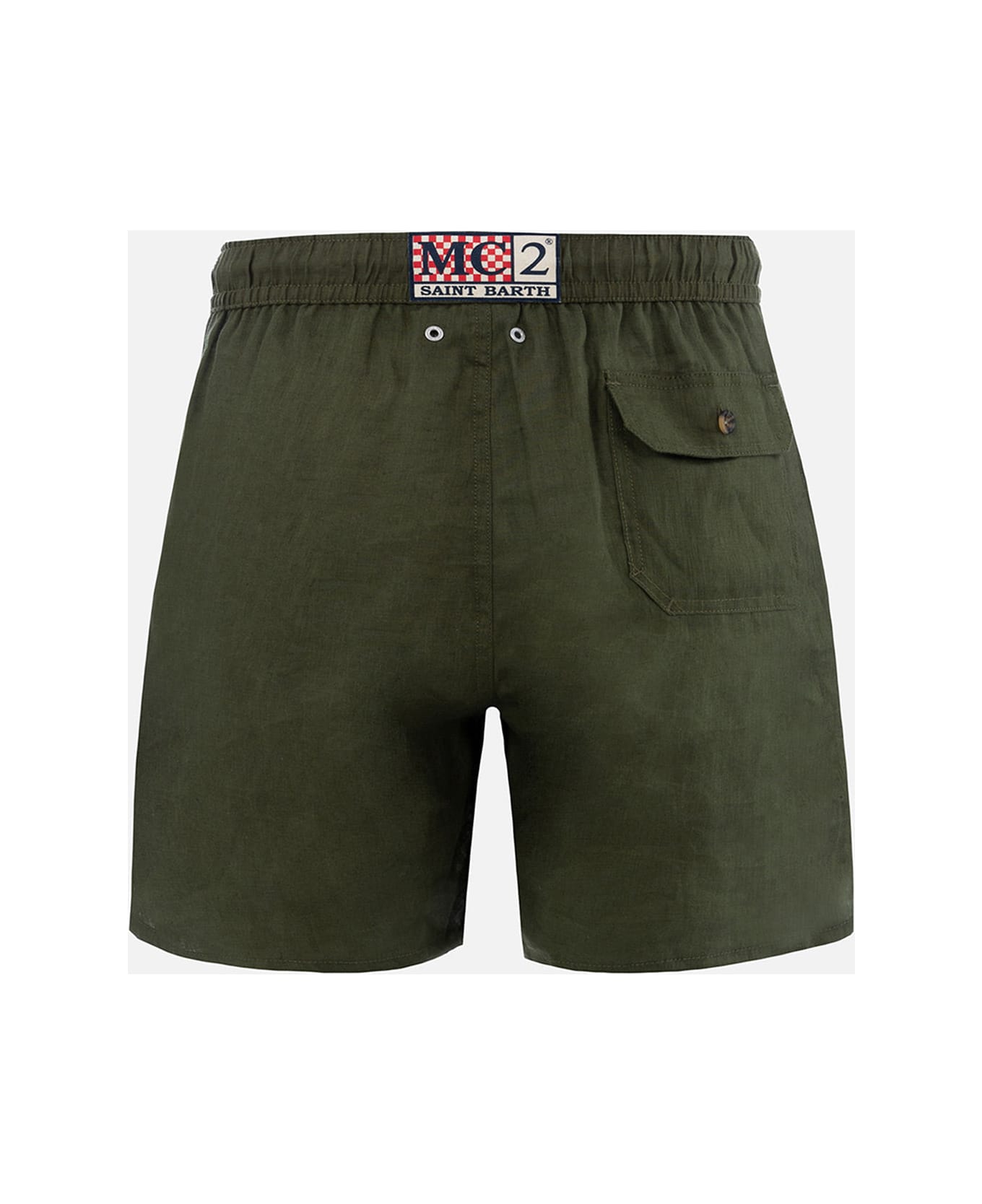 MC2 Saint Barth Man Mid-length Military Green Linen Swim-shorts Gustavia - GREEN