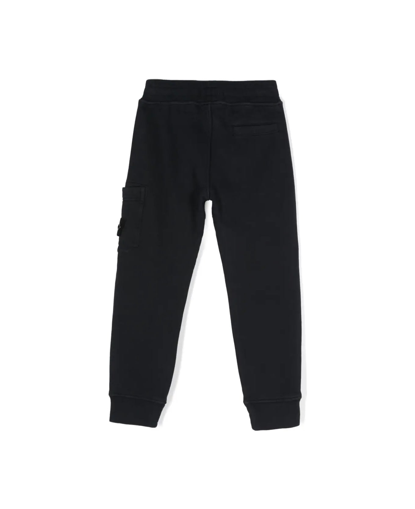 Stone Island Navy Blue Fleece Cotton Cargo Trousers - Blue