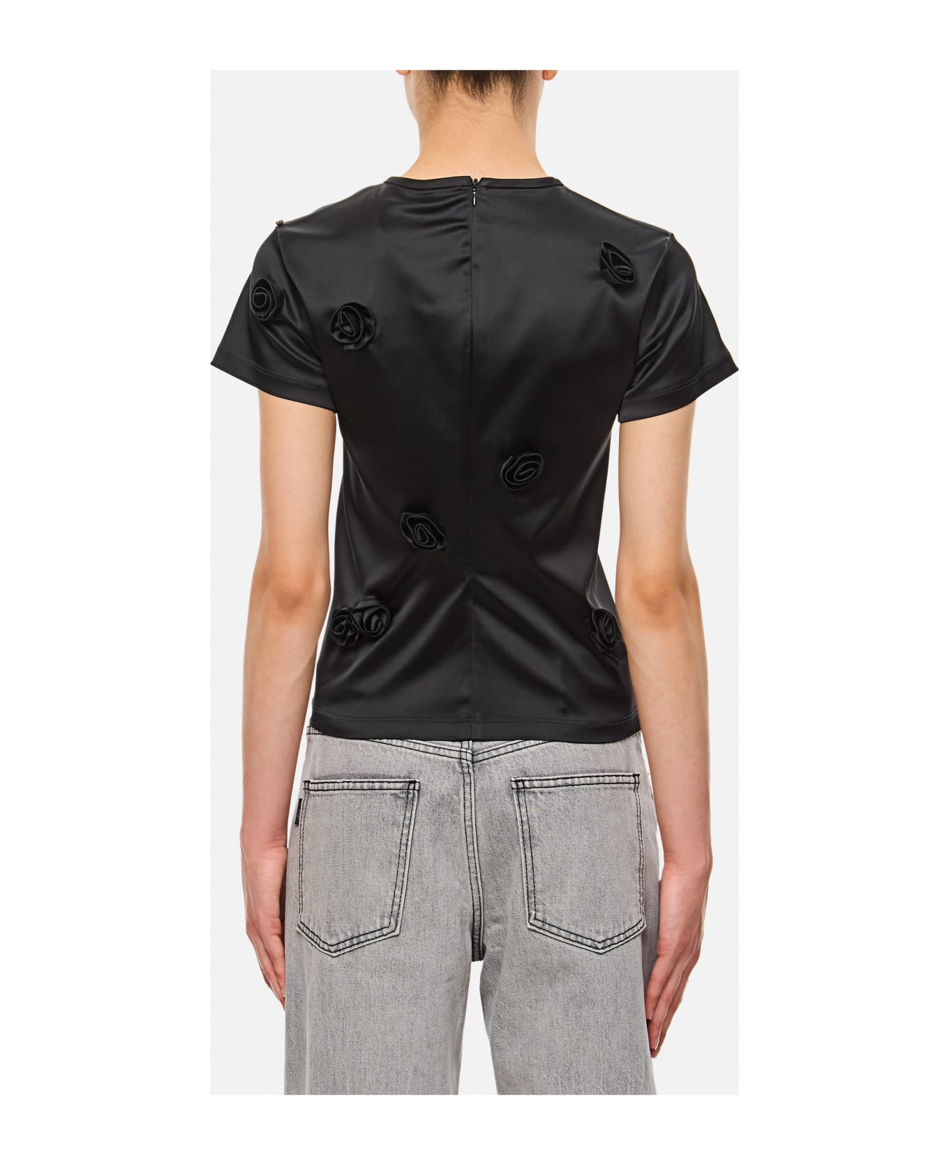 SportMax Mendoza Fitted Top With Black Embroidered Roses - Black