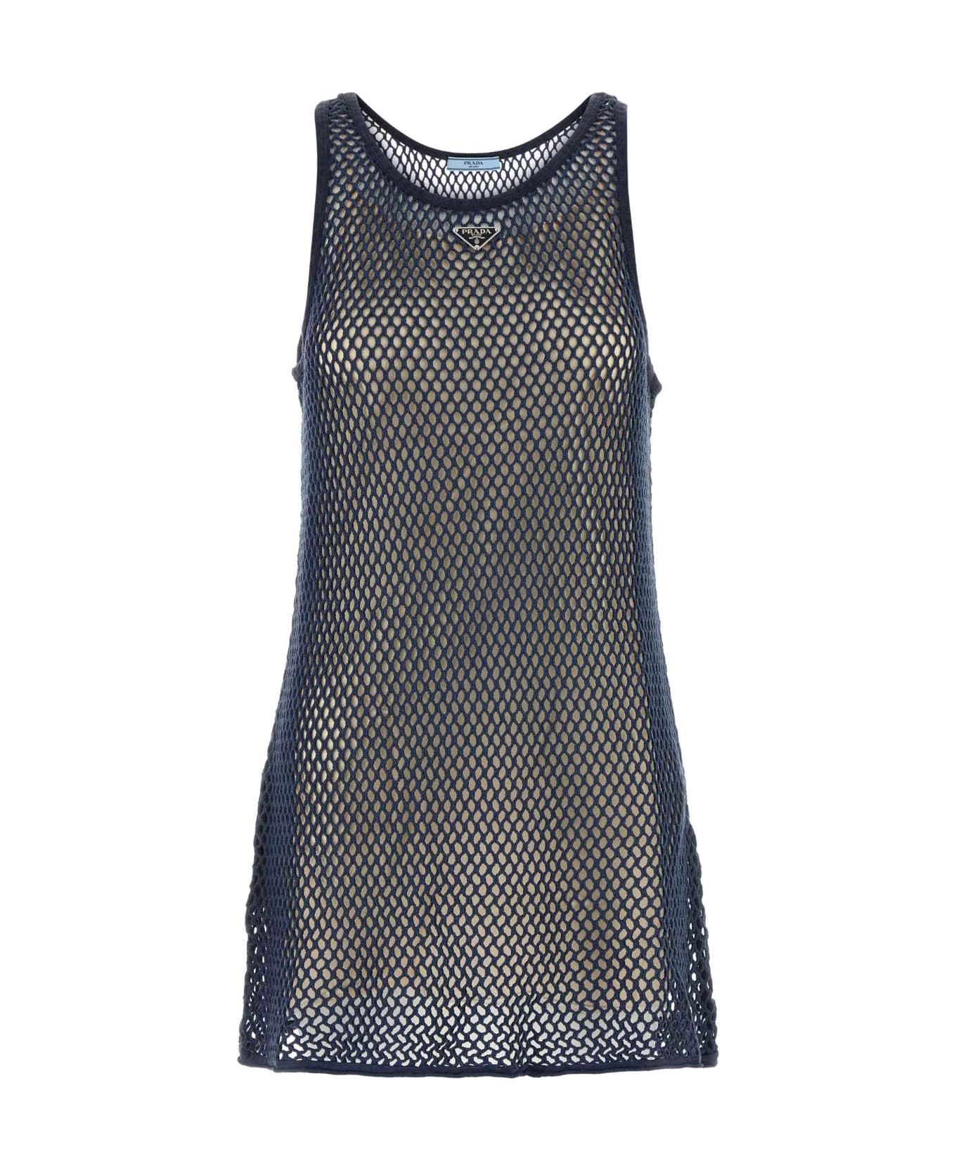Prada Navy Blue Mesh Mini Dress - BLEU