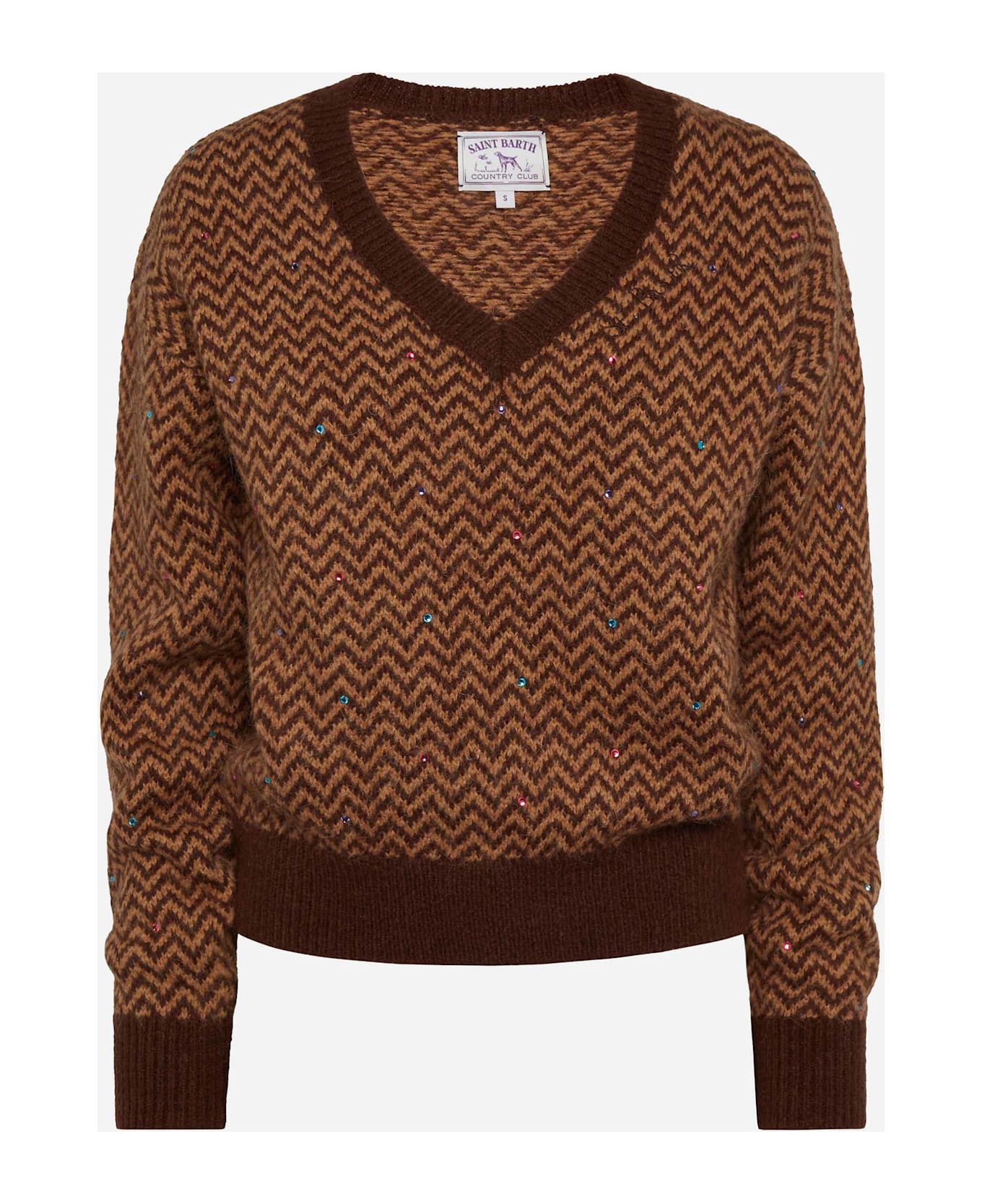 MC2 Saint Barth Woman Cropped Sweater With Argyle Pattern - BROWN