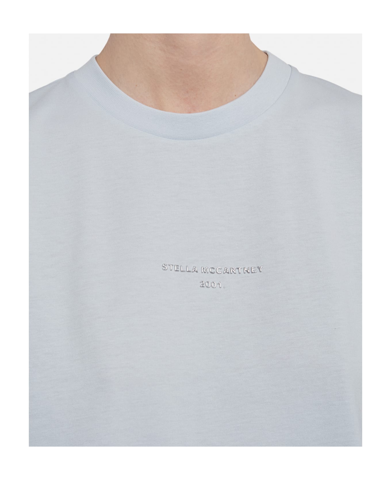 Stella McCartney 3d Metallic Silver Logo Cotton T-shirt - Clear Blue