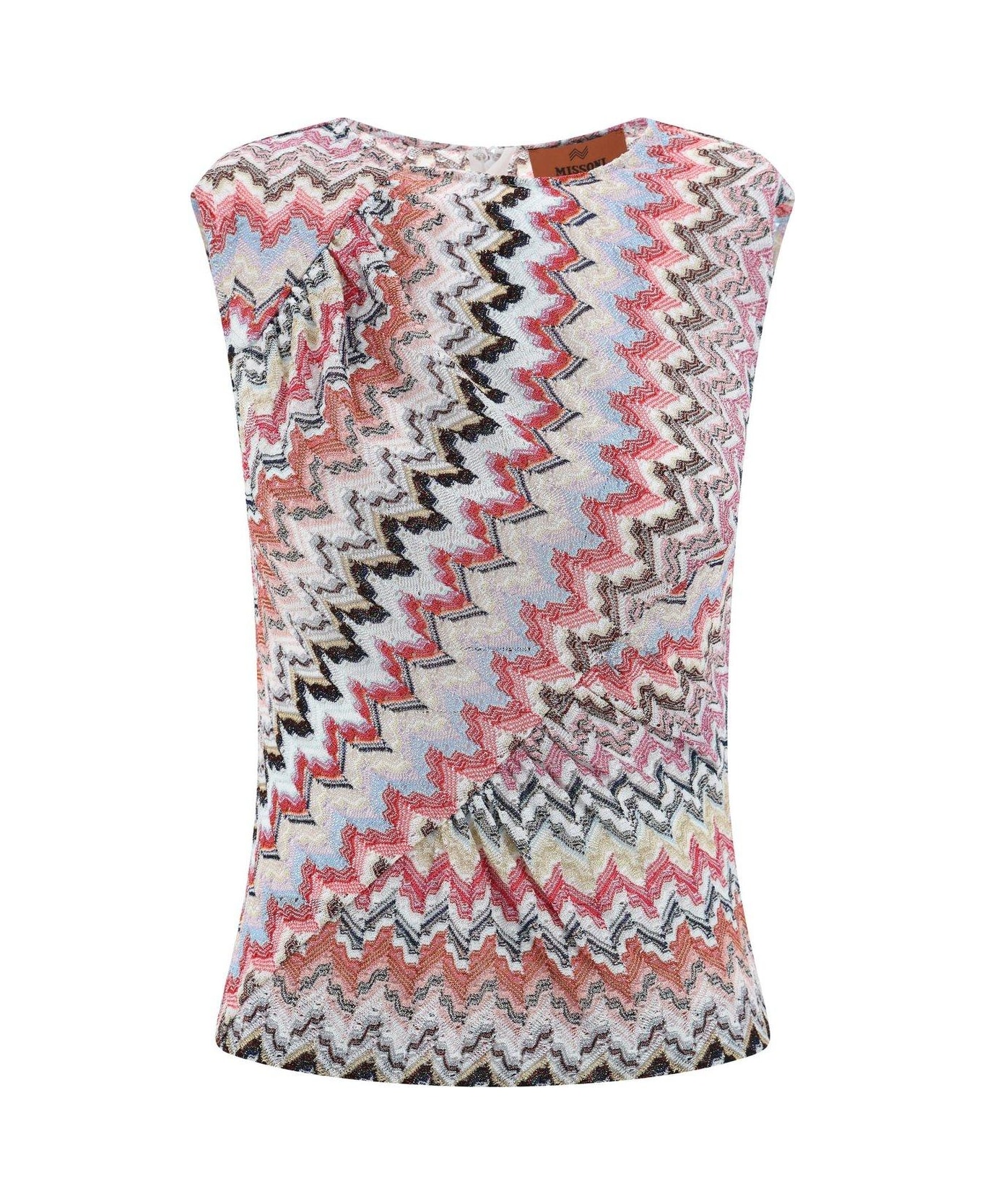 Missoni Zigzag Pattern Knitted Sleeveless Top - Pink Wht Tone Multic