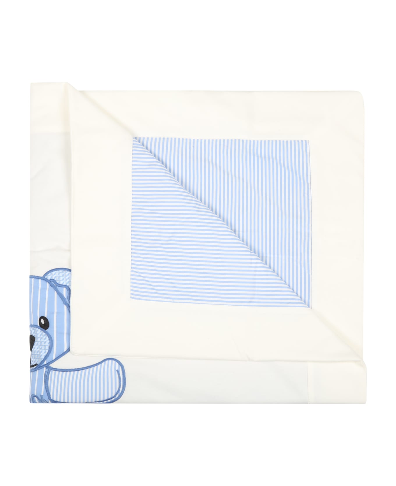 Fendi White Blanket For Baby Boy With Bear - White