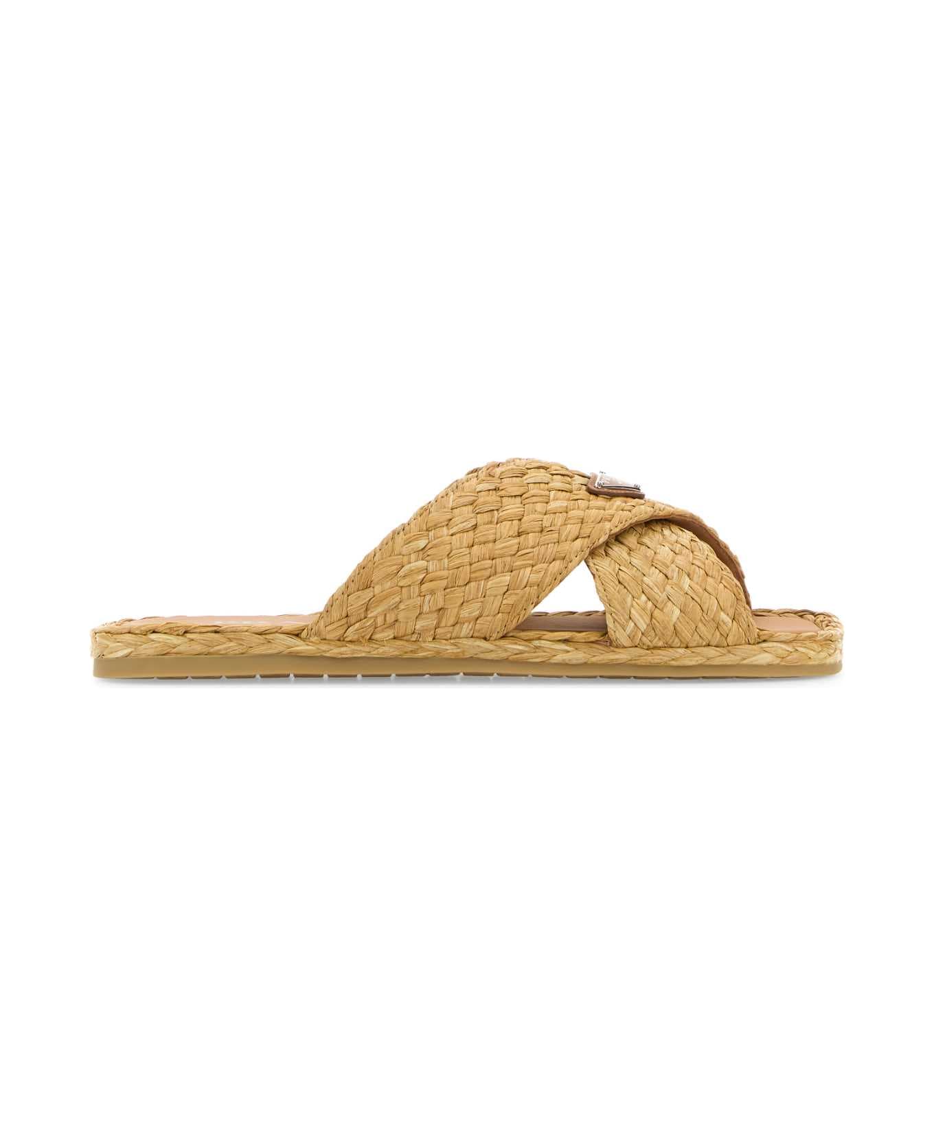 Prada Raffia Slippers - NATURALE