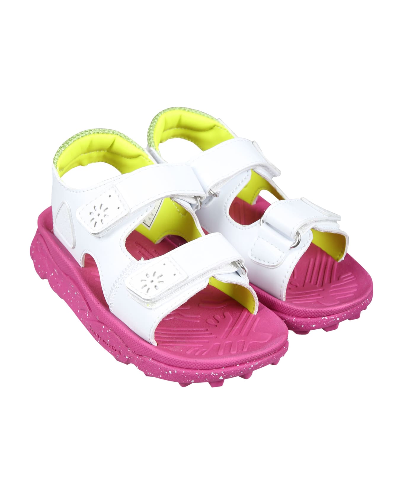 Flower Mountain White Gaho Sandals For Girl With Logo - White