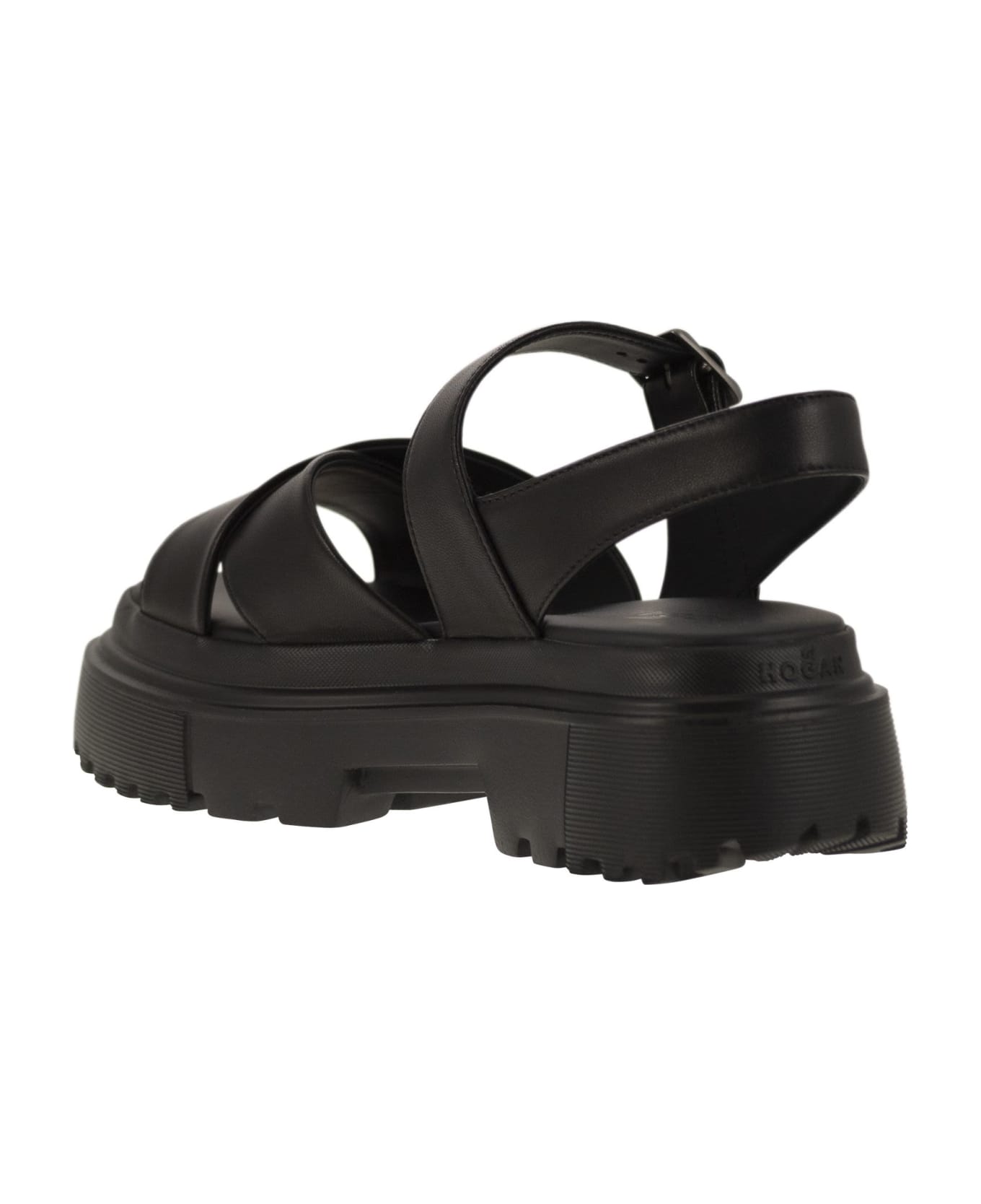 Hogan Leather Sandal With Midsole - Black