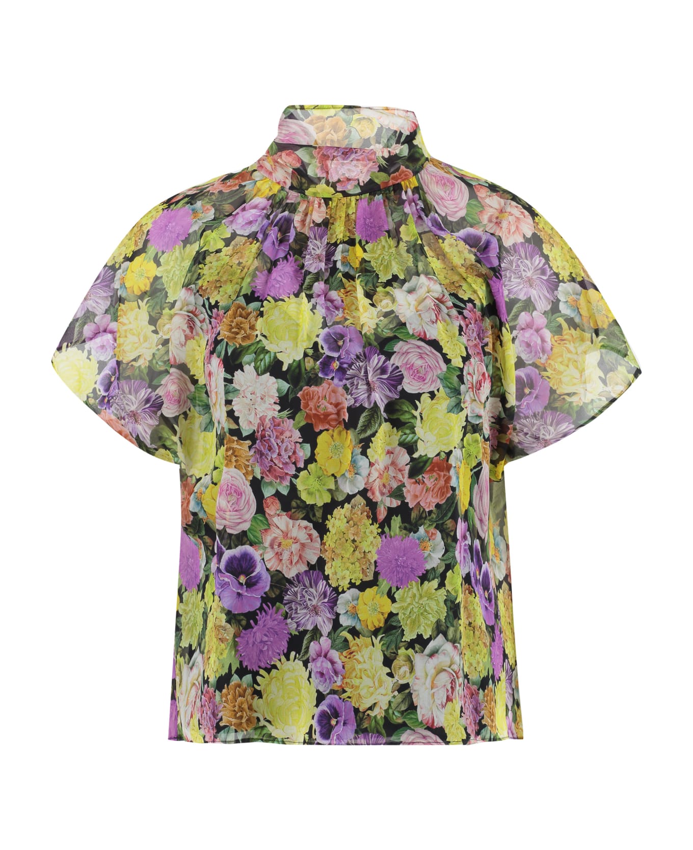 Max Mara Studio Floral Short Sleeves Shirt - BLACK ブラウス